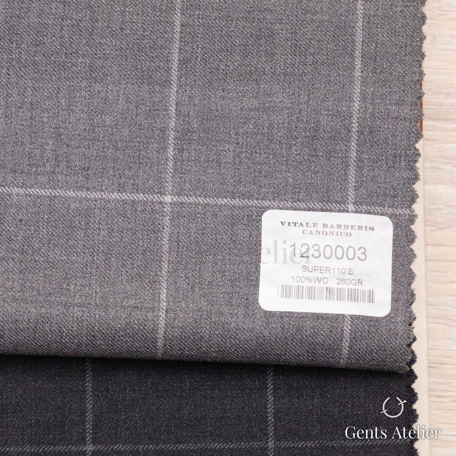 Образец ткани Vitale Barberis Canonico 1230003 с этикеткой, серый