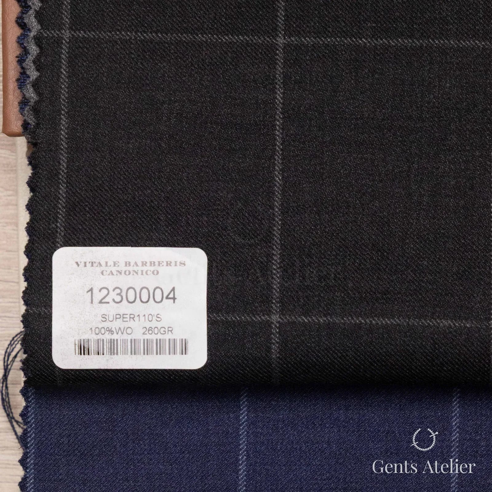 Образец ткани Vitale Barberis Canonico 1230004 с этикеткой, тёмно-серый