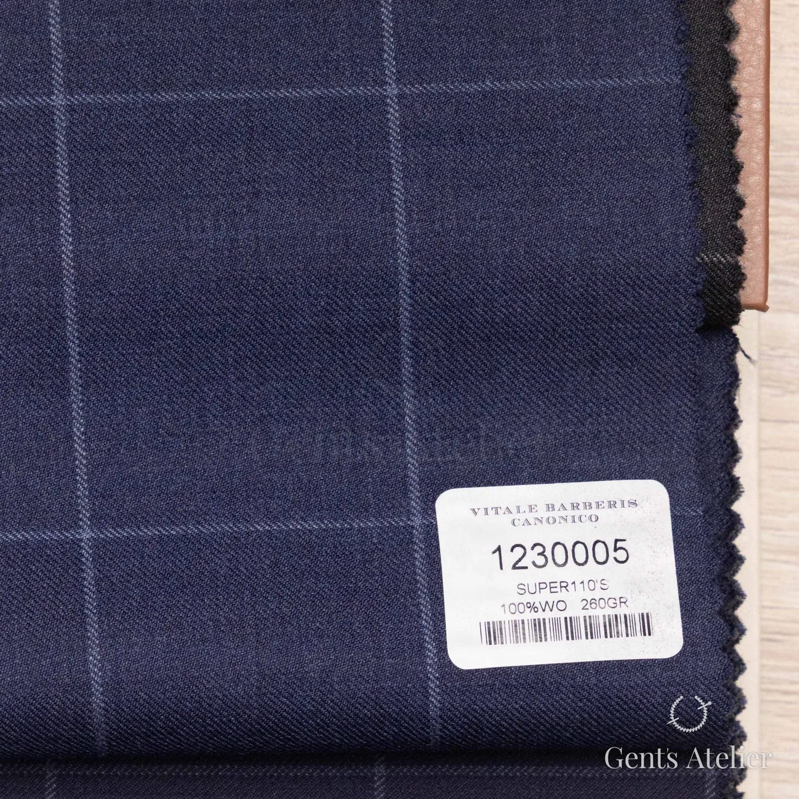 Образец ткани Vitale Barberis Canonico 1230005 с этикеткой, тёмно-синий