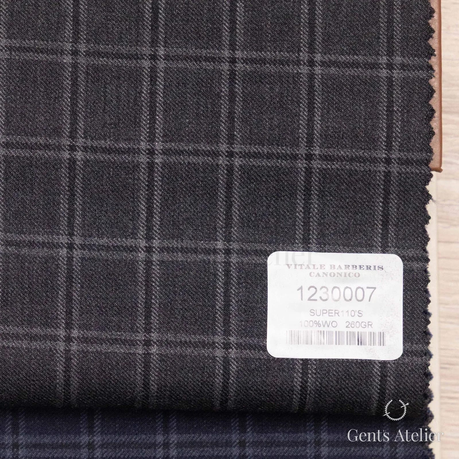 Образец ткани Vitale Barberis Canonico 1230007 с этикеткой, тёмно-серый