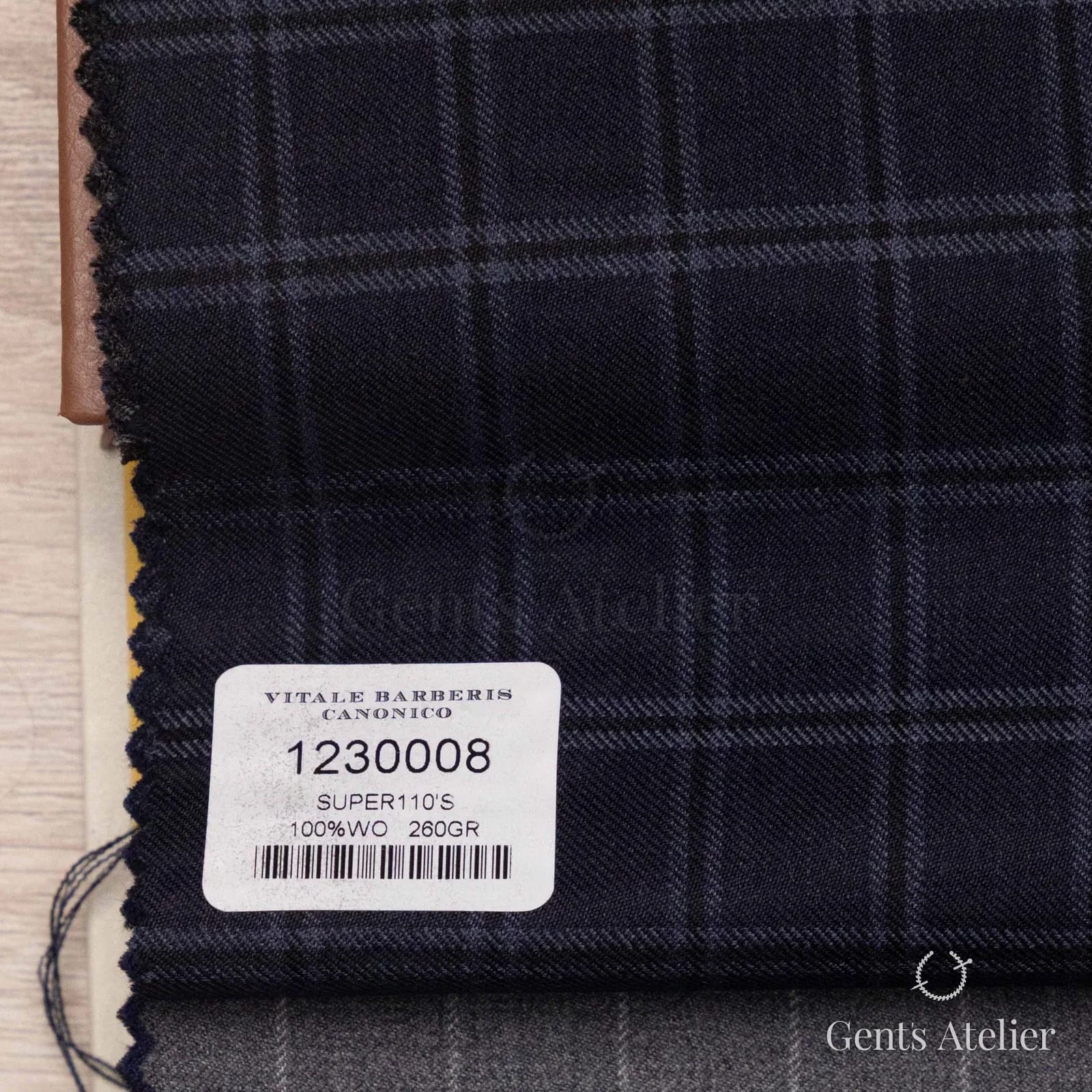 Образец ткани Vitale Barberis Canonico 1230008 с этикеткой, тёмно-синий