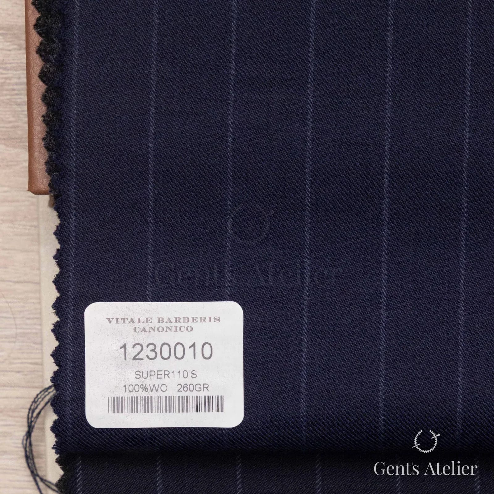 Образец ткани Vitale Barberis Canonico 1230010 с этикеткой, тёмно-синий