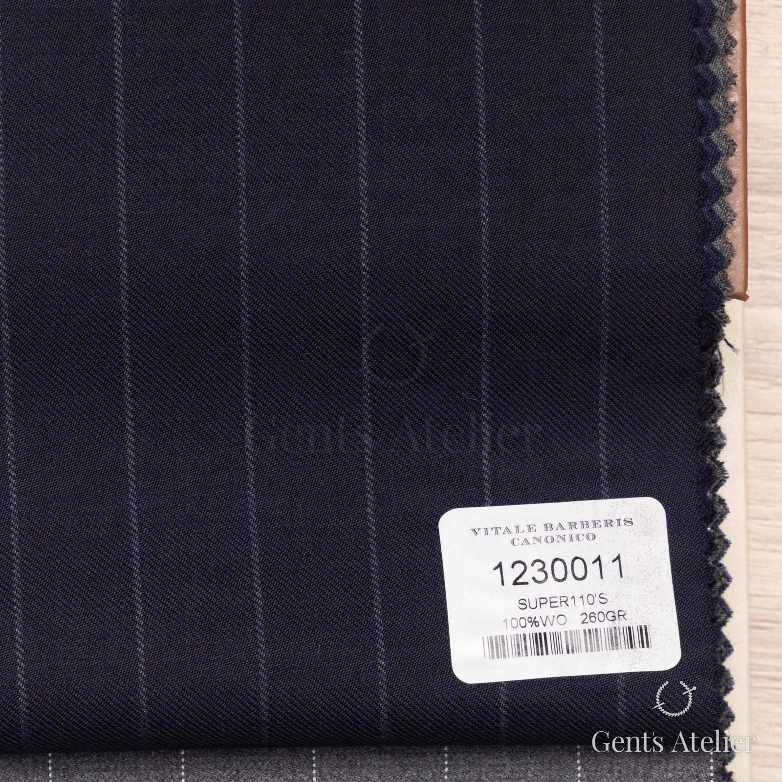 Образец ткани Vitale Barberis Canonico 1230011 с этикеткой, тёмно-синий