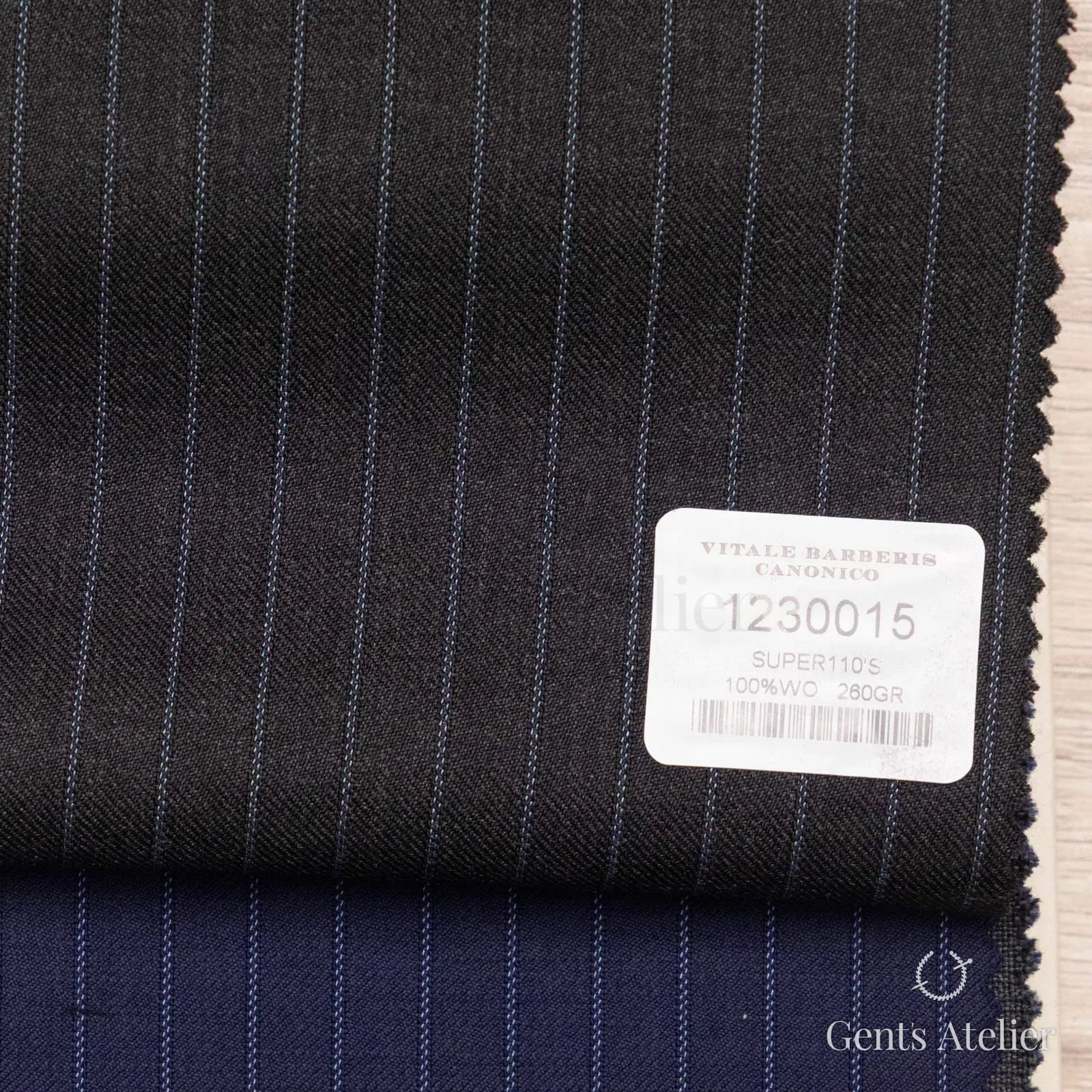 Образец ткани Vitale Barberis Canonico 1230015 с этикеткой, тёмно-серый