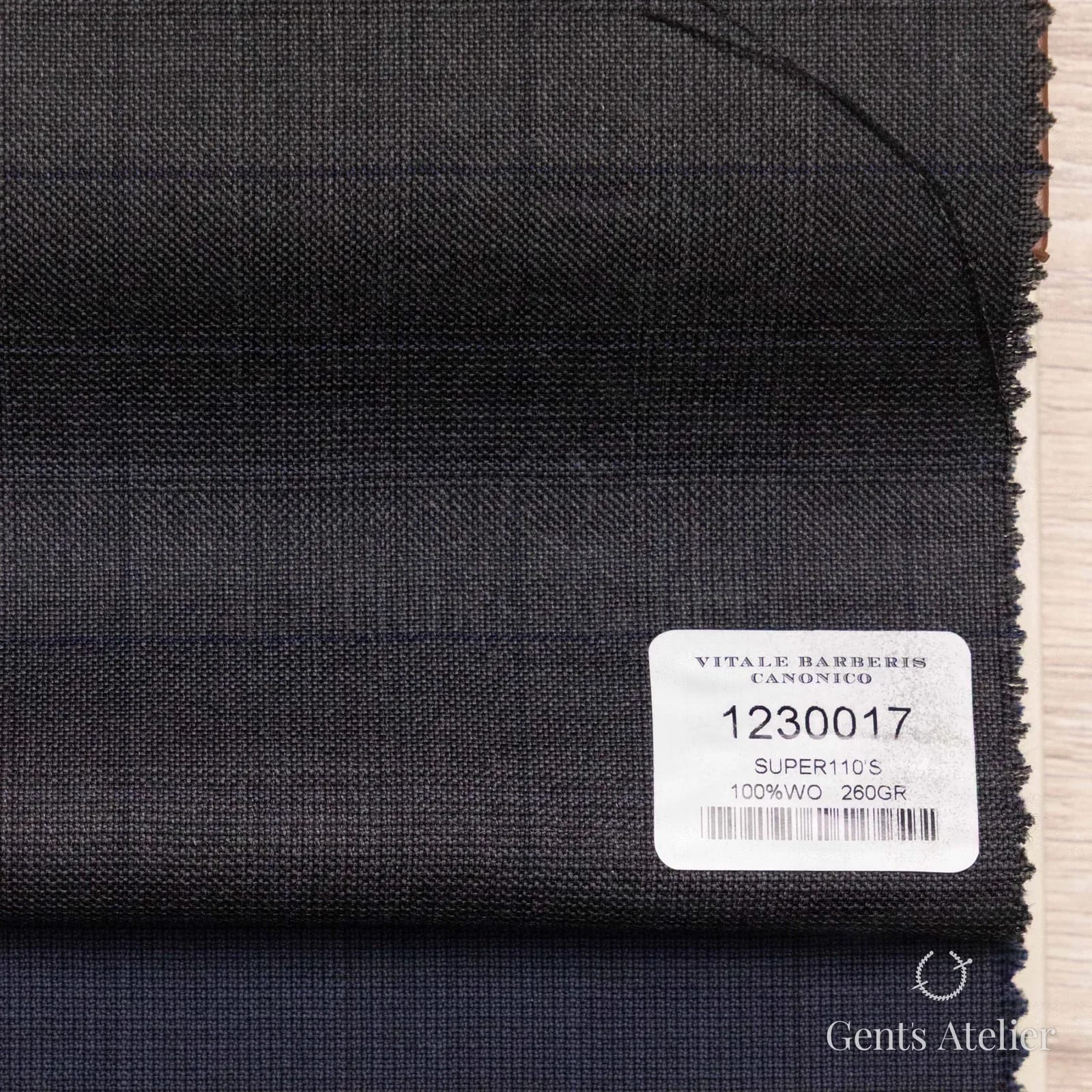 Образец ткани Vitale Barberis Canonico 1230017 с этикеткой, тёмно-серый