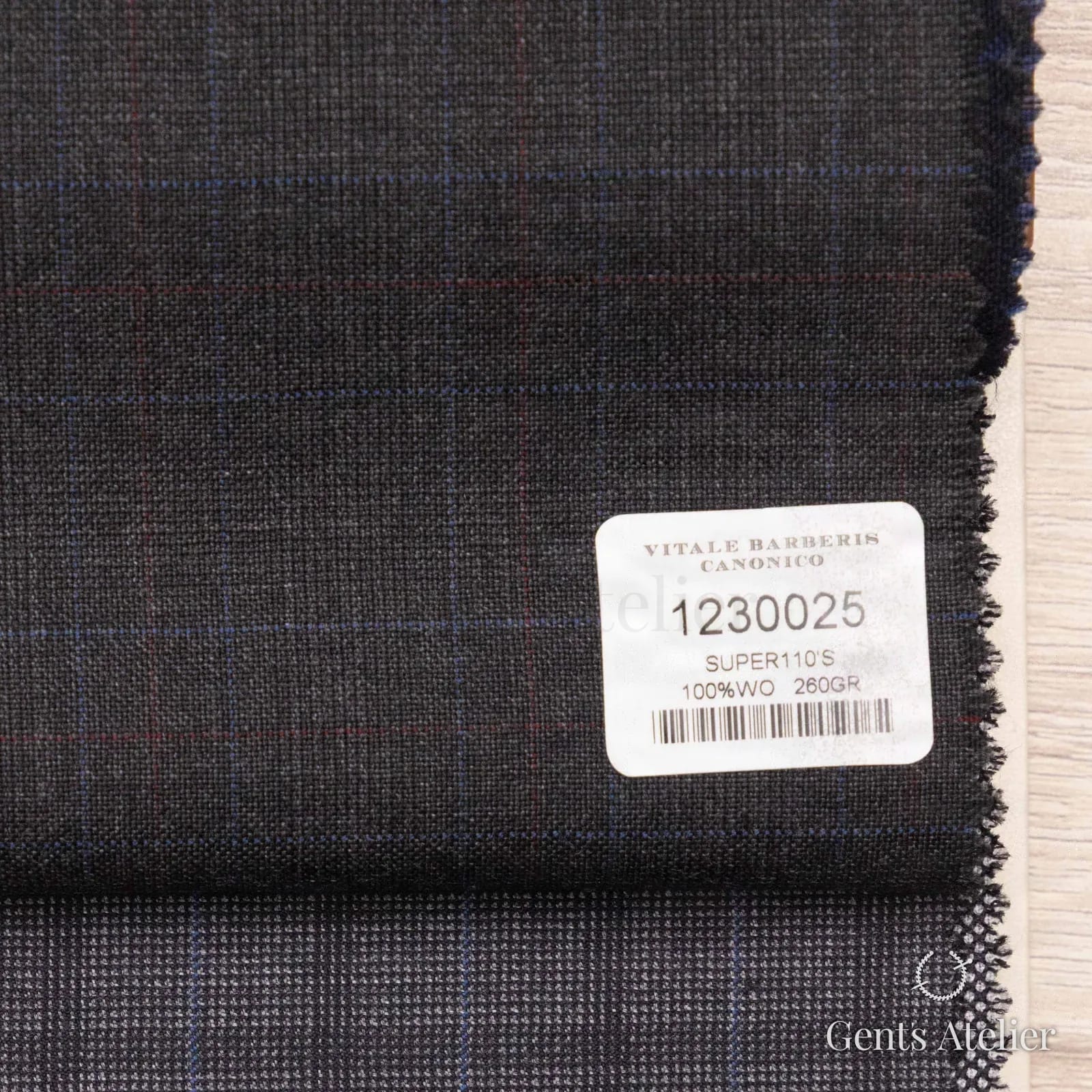 Образец ткани Vitale Barberis Canonico 1230025 с этикеткой, тёмно-серый