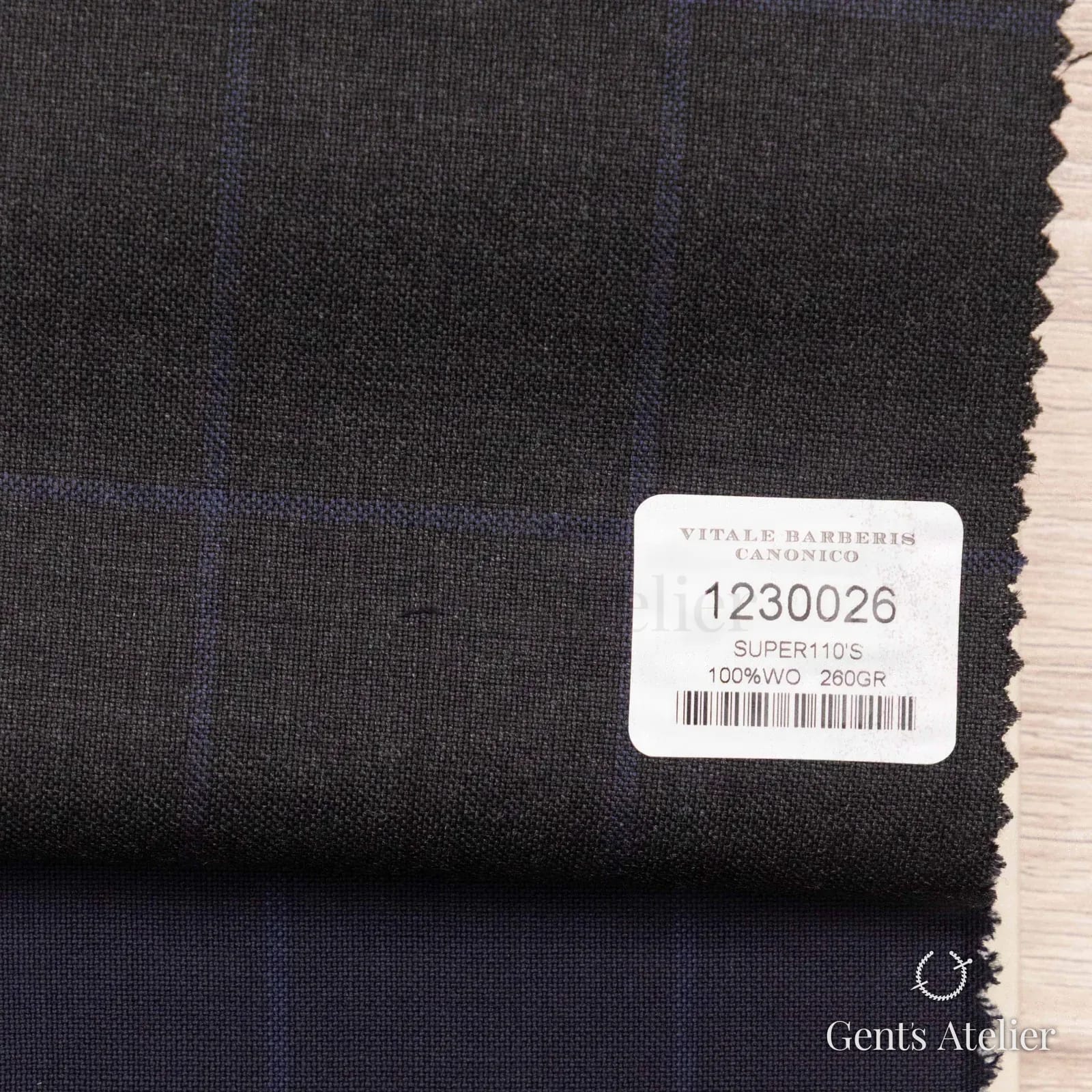 Образец ткани Vitale Barberis Canonico 1230026 с этикеткой, тёмно-синий