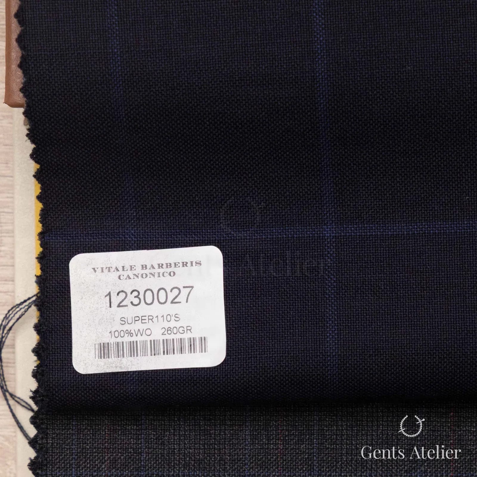 Образец ткани Vitale Barberis Canonico 1230027 с этикеткой, тёмно-синий