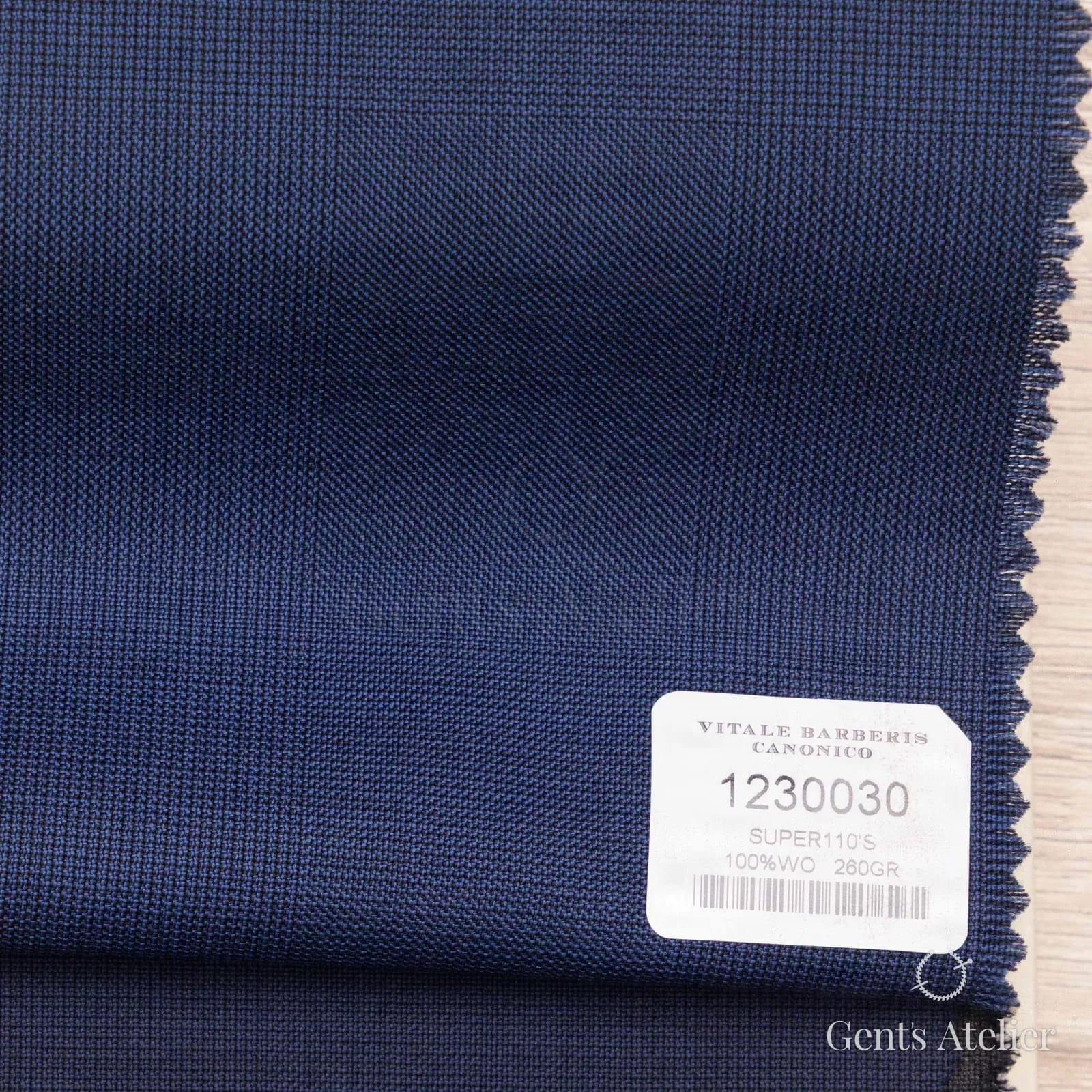 Образец ткани Vitale Barberis Canonico 1230030 с этикеткой, тёмно-синий