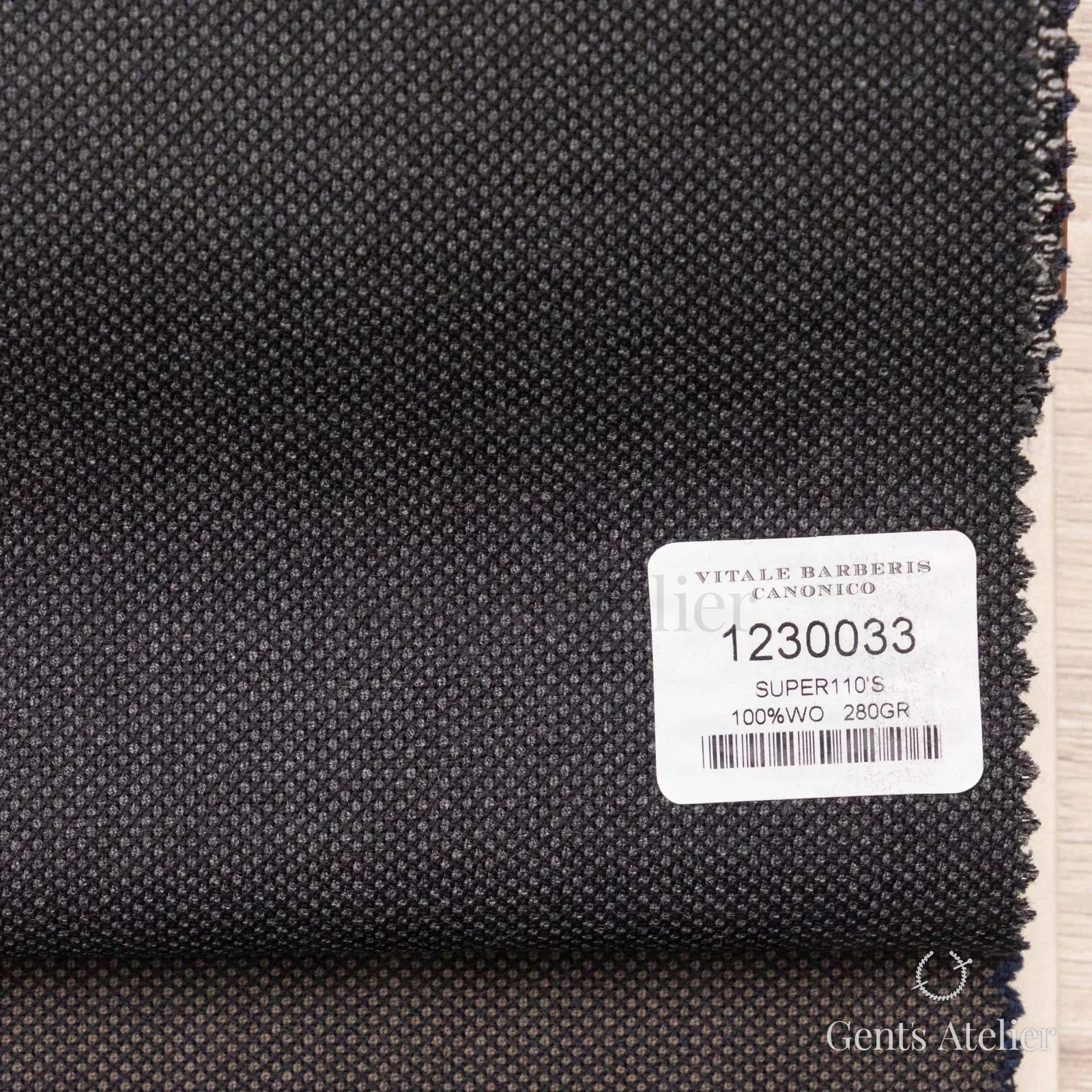 Образец ткани Vitale Barberis Canonico 1230033 с этикеткой, чёрный