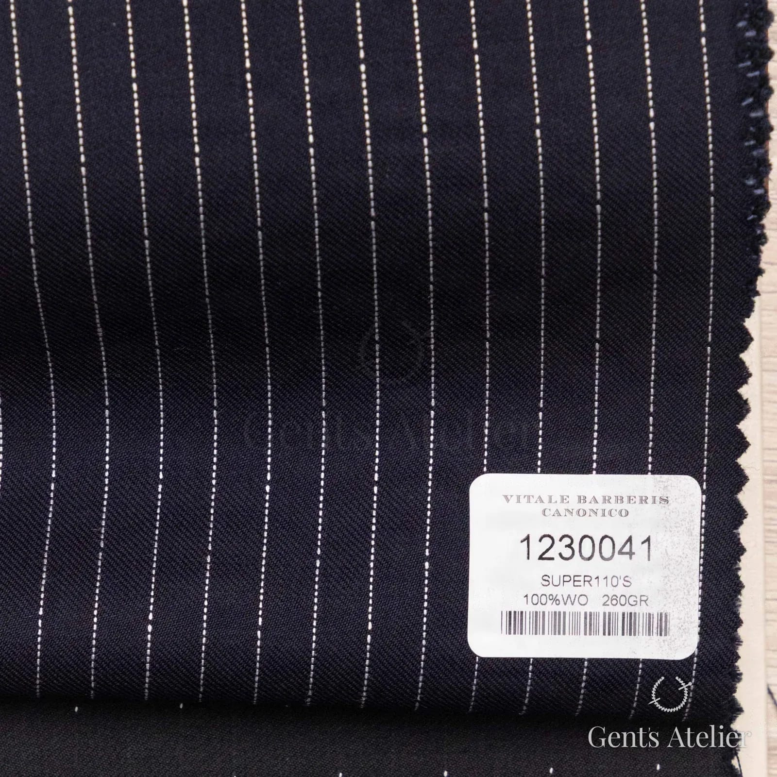 Образец ткани Vitale Barberis Canonico 1230041 с этикеткой, тёмно-синий