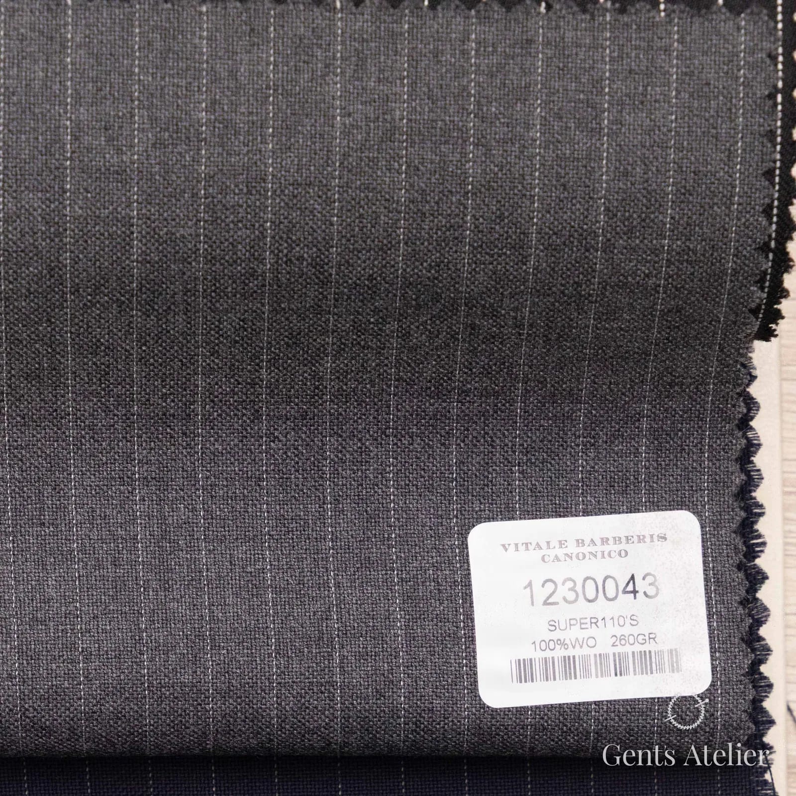 Образец ткани Vitale Barberis Canonico 1230043 с этикеткой, тёмно-серый