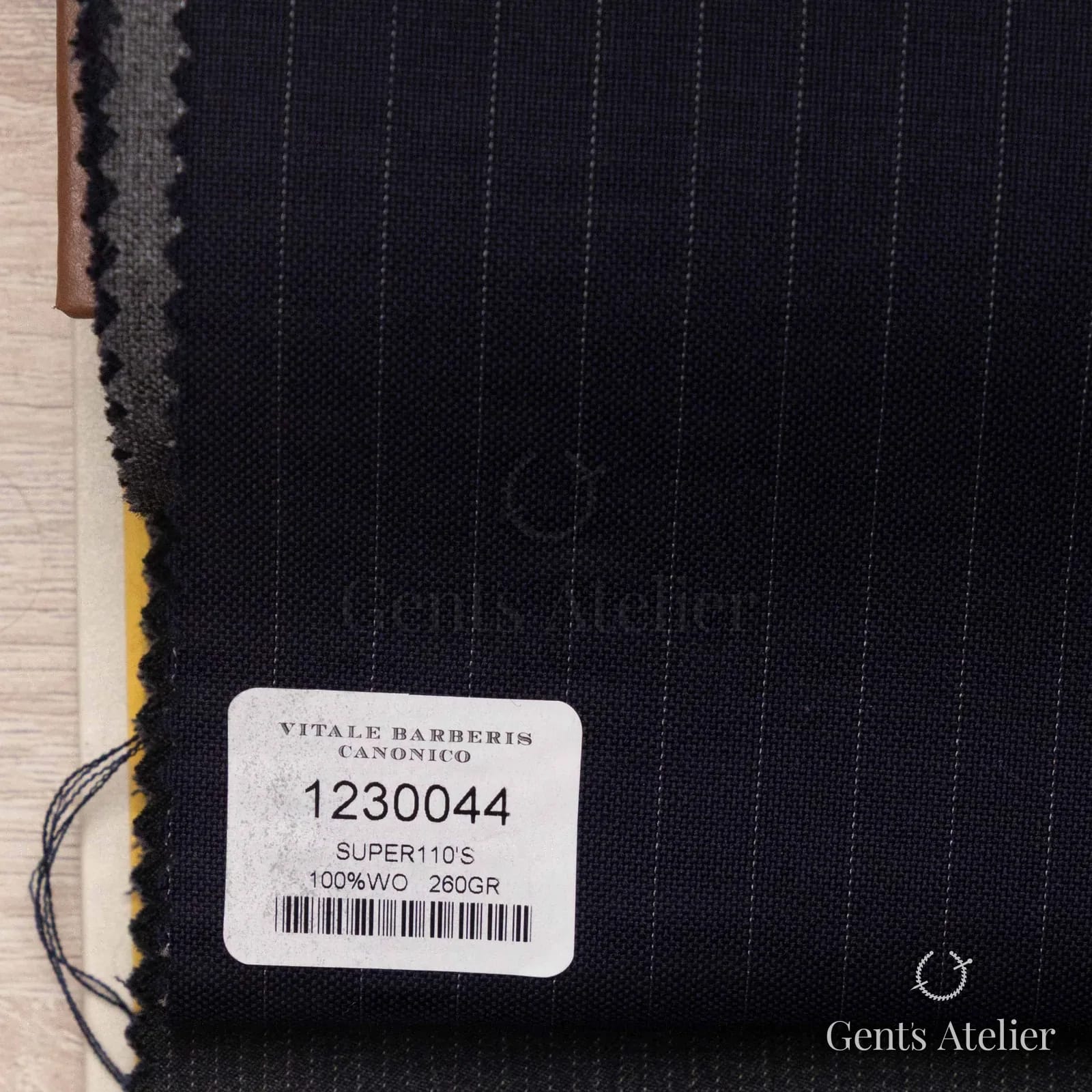 Образец ткани Vitale Barberis Canonico 1230044 с этикеткой, тёмно-синий