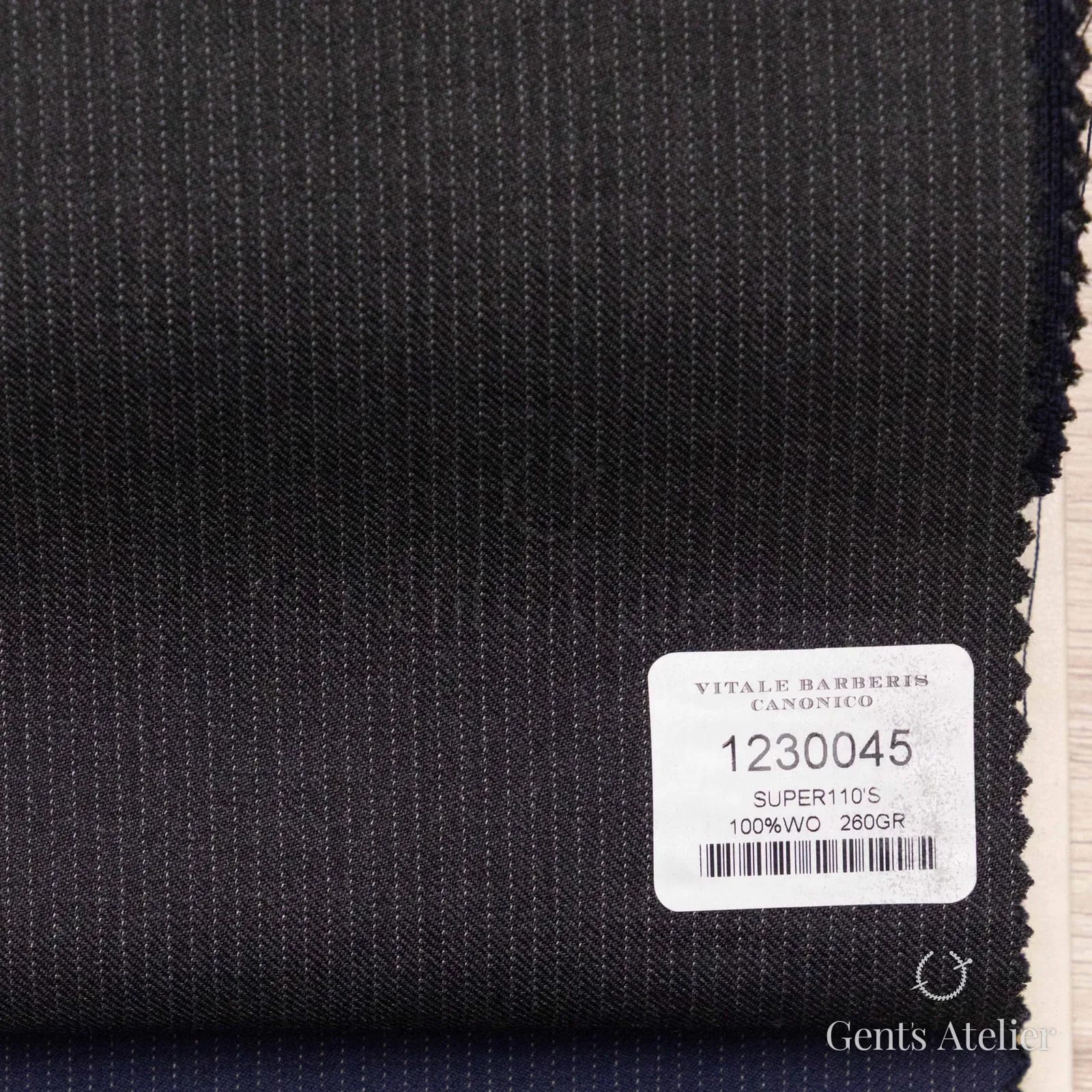 Образец ткани Vitale Barberis Canonico 1230045 с этикеткой, тёмно-серый
