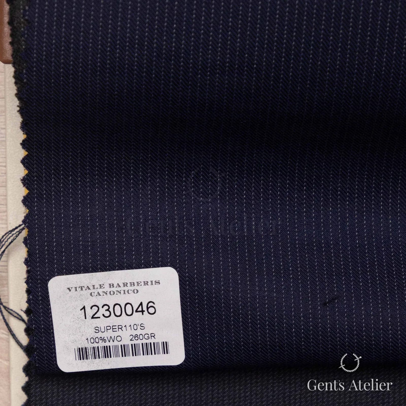 Образец ткани Vitale Barberis Canonico 1230046 с этикеткой, тёмно-синий