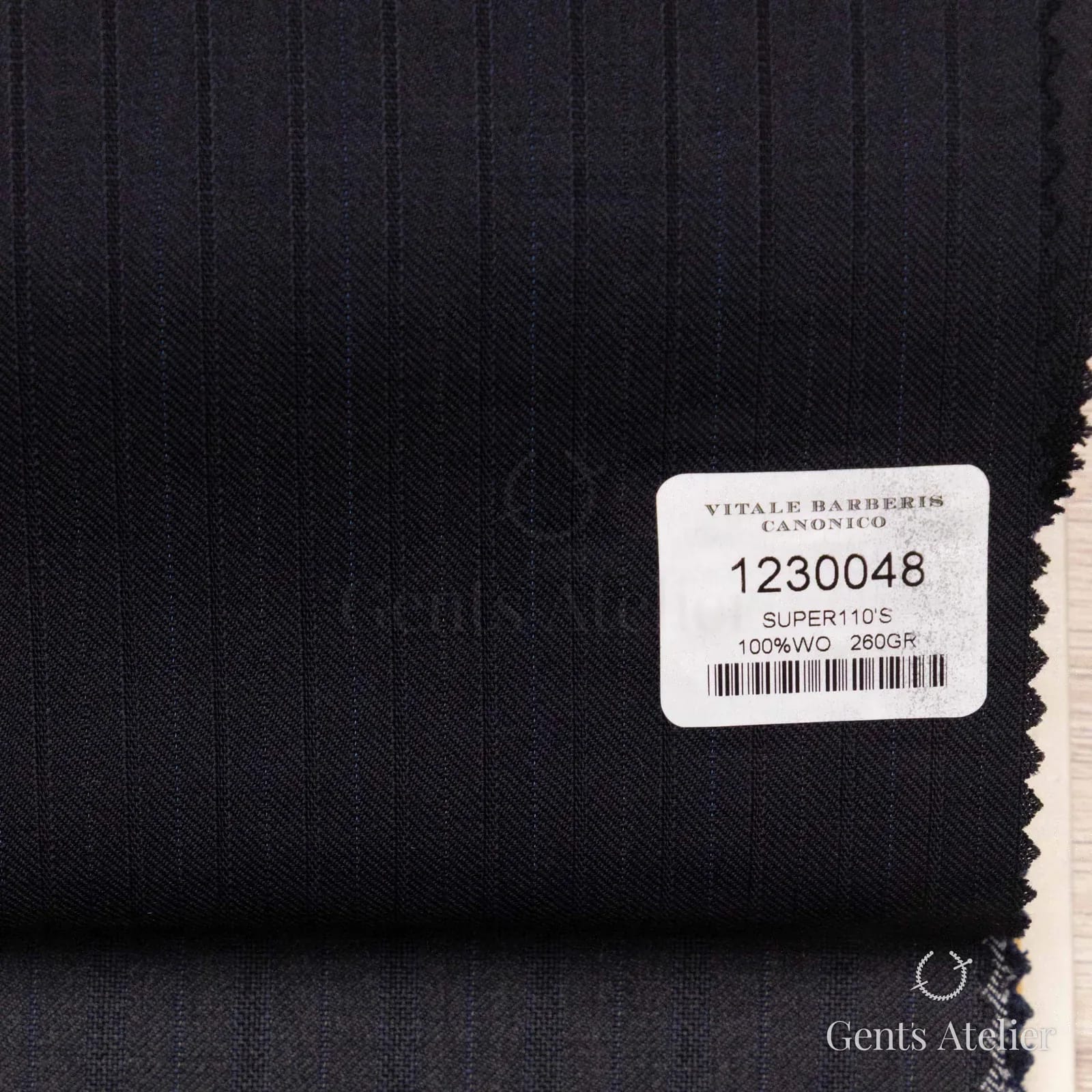 Образец ткани Vitale Barberis Canonico 1230048 с этикеткой, тёмно-синий