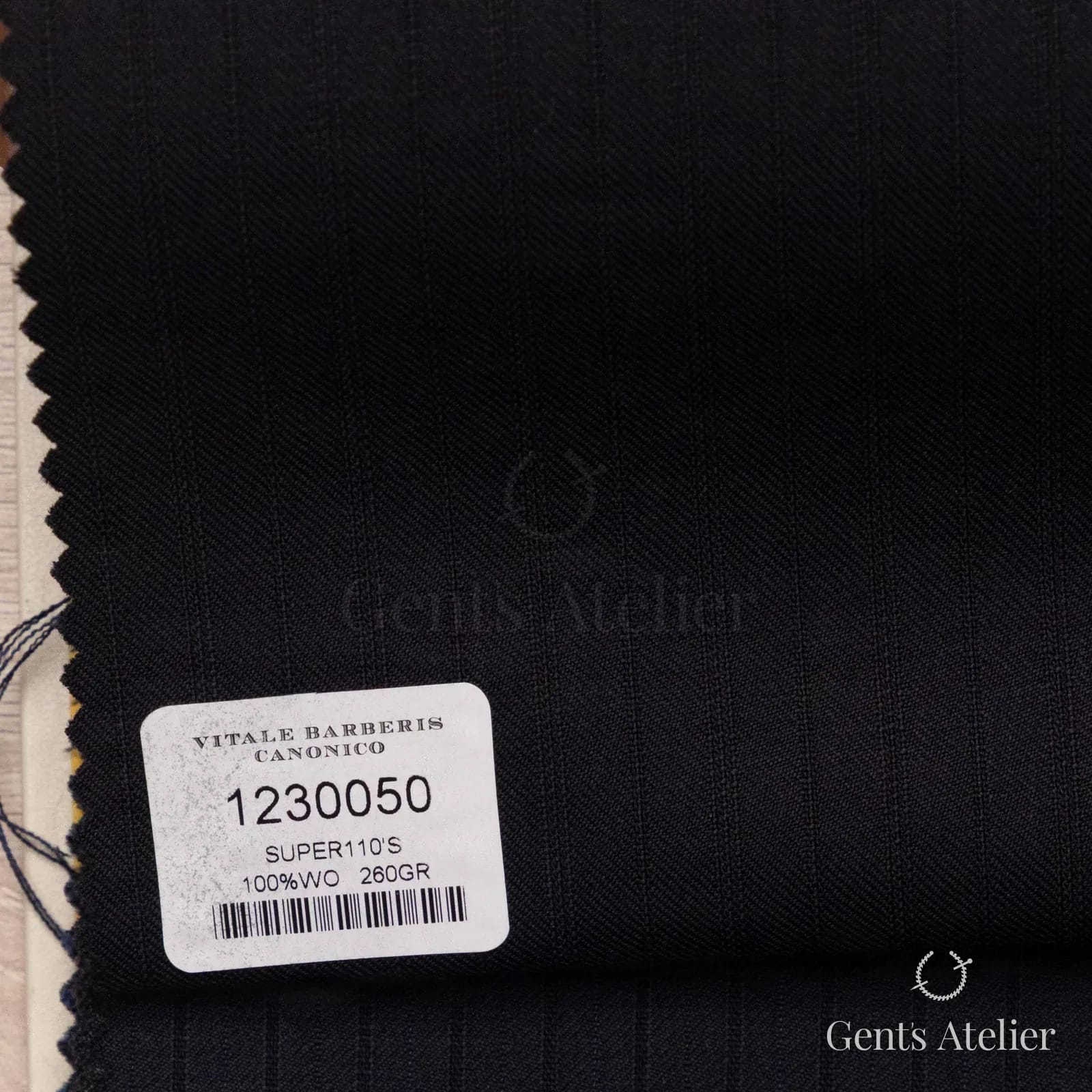 Образец ткани Vitale Barberis Canonico 1230050 с этикеткой, тёмно-синий