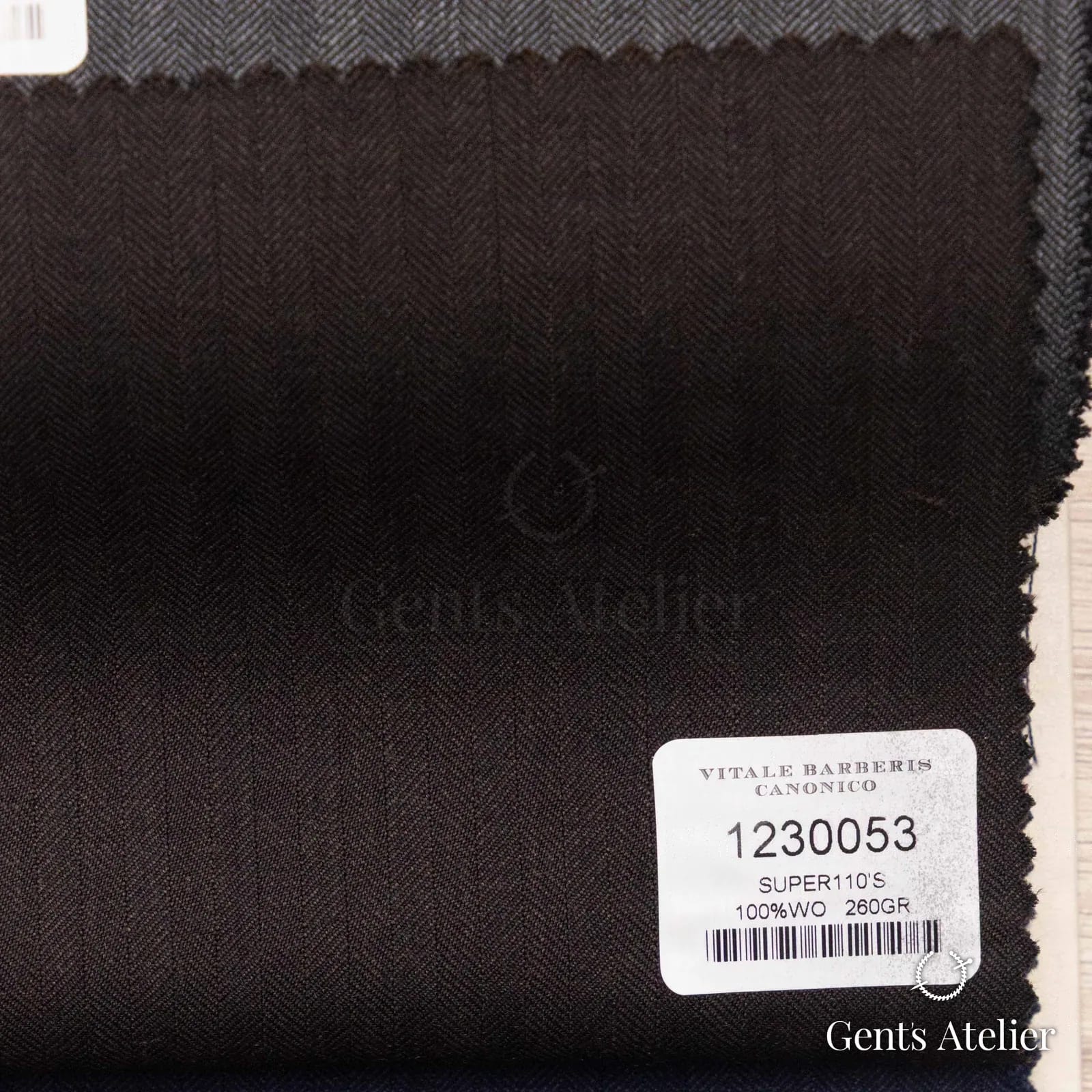 Образец ткани Vitale Barberis Canonico 1230053 с этикеткой, тёмно-коричневый