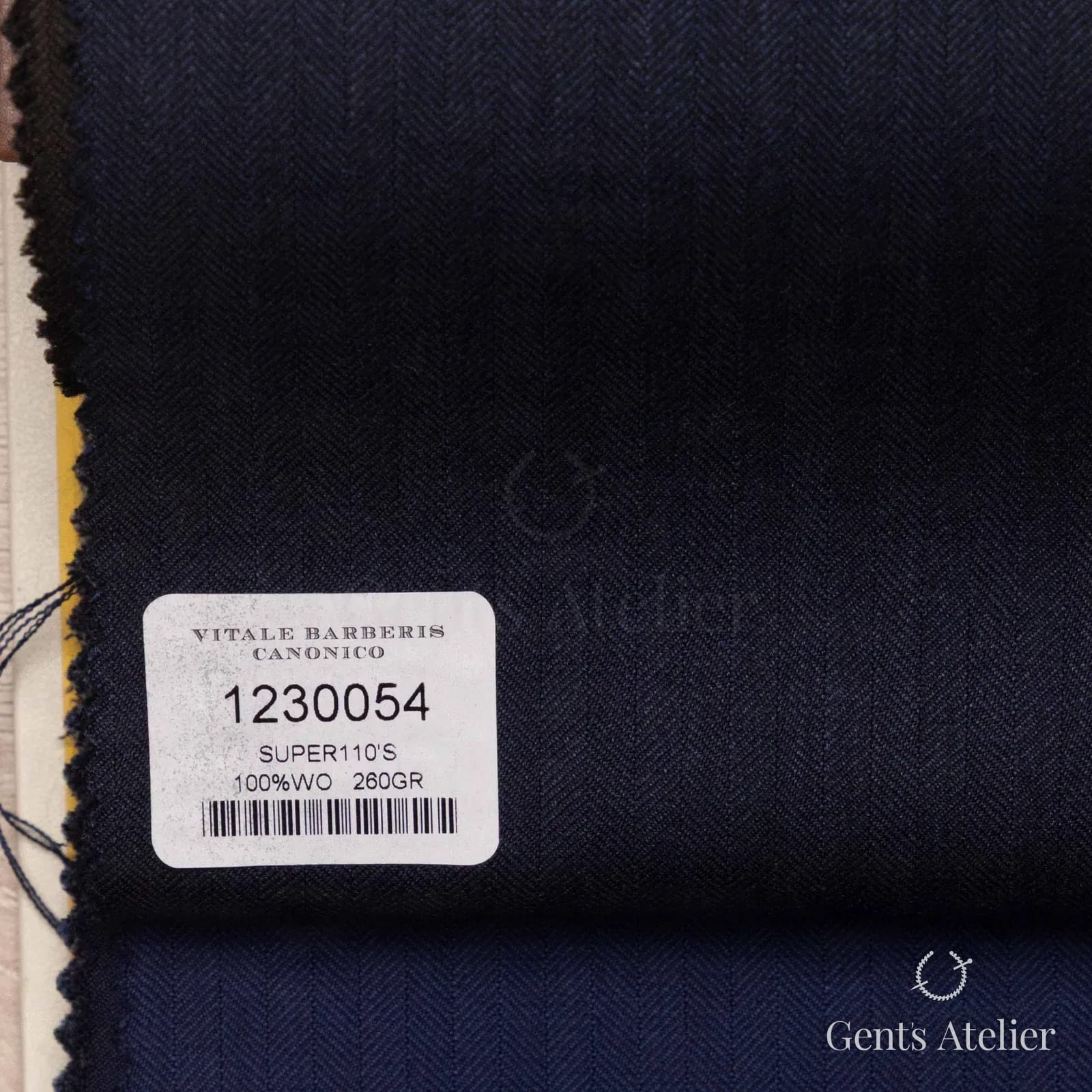 Образец ткани Vitale Barberis Canonico 1230054 с этикеткой, тёмно-синий