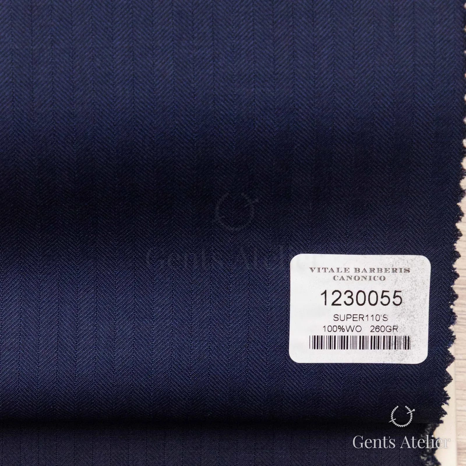 Образец ткани Vitale Barberis Canonico 1230055 с этикеткой, тёмно-синий