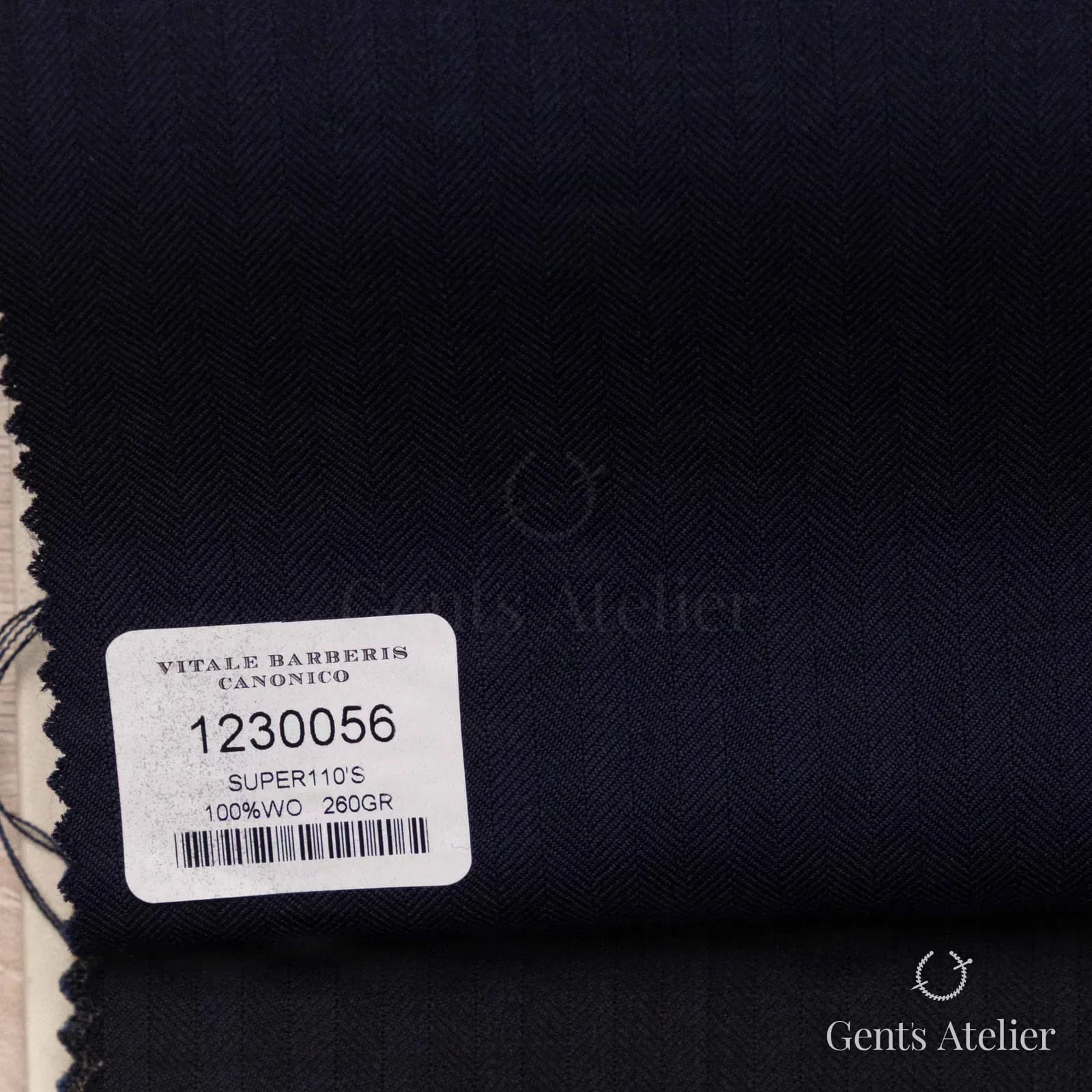 Образец ткани Vitale Barberis Canonico 1230056 с этикеткой, тёмно-синий