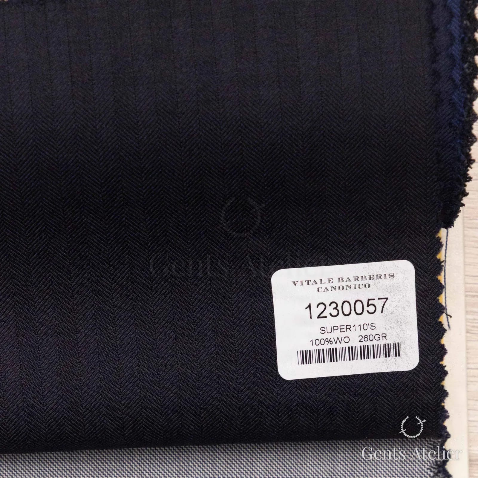 Образец ткани Vitale Barberis Canonico 1230057 с этикеткой, тёмно-синий