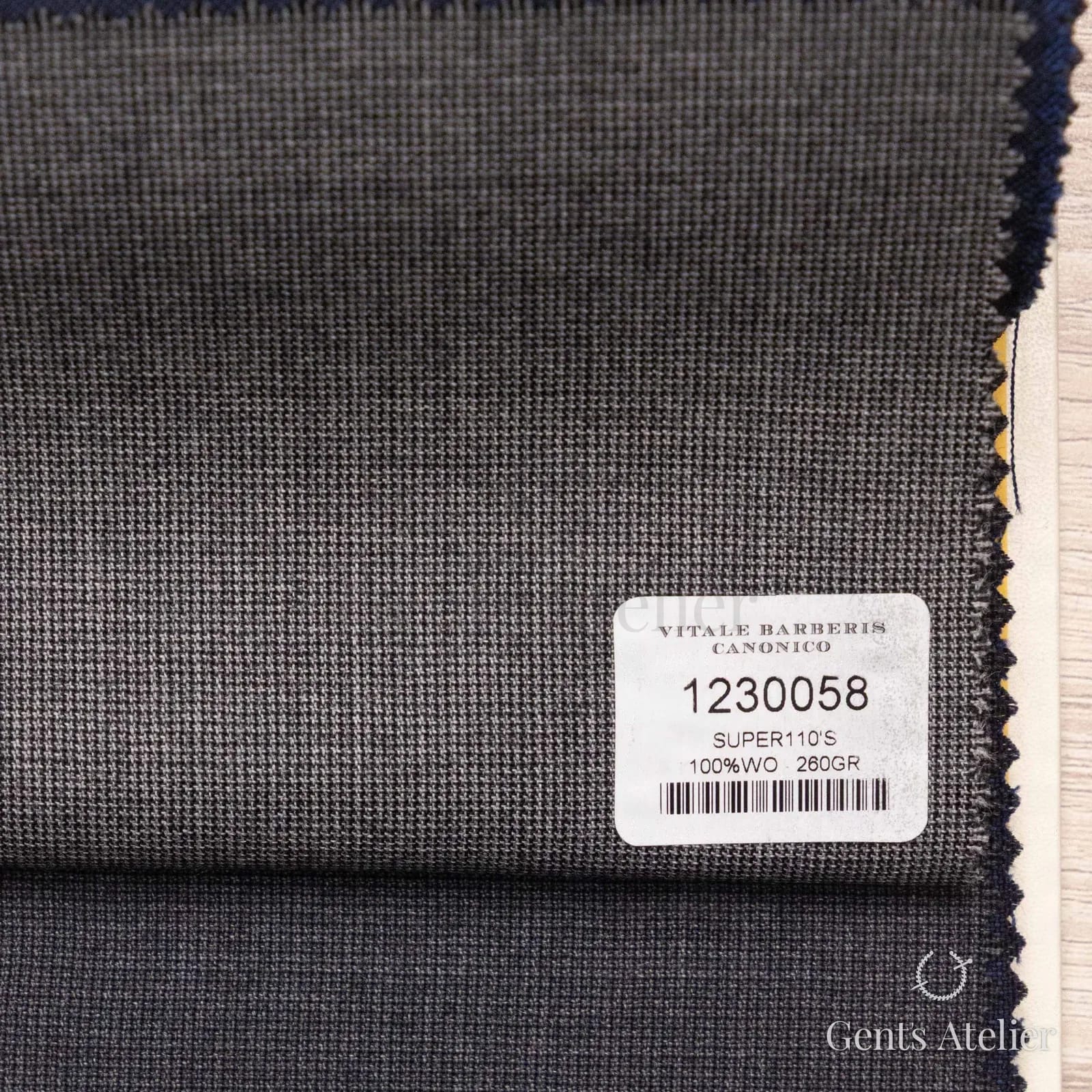 Образец ткани Vitale Barberis Canonico 1230058 с этикеткой, тёмно-серый