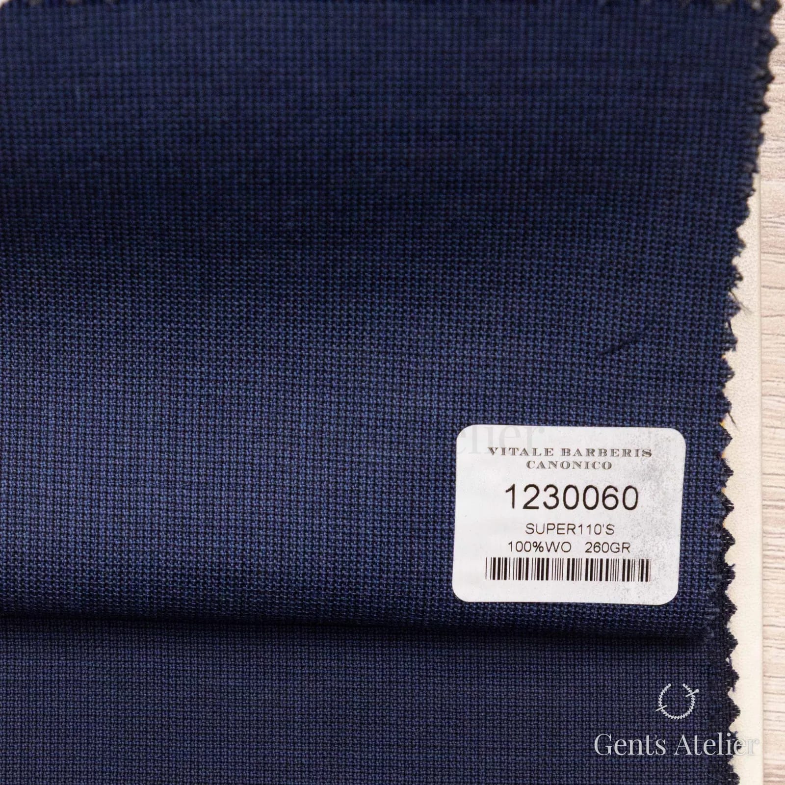 Образец ткани Vitale Barberis Canonico 1230060 с этикеткой, тёмно-синий