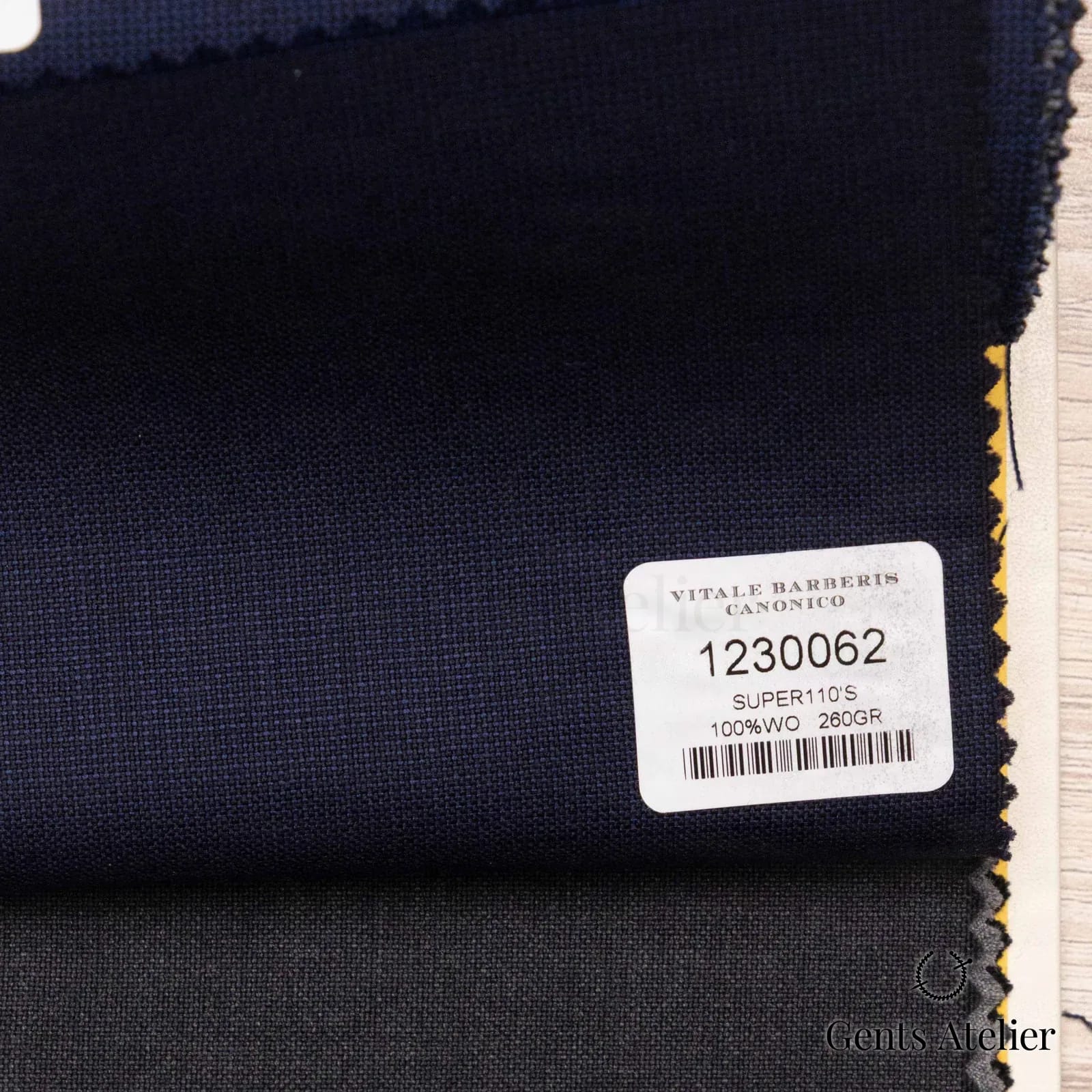 Образец ткани Vitale Barberis Canonico 1230062 с этикеткой, тёмно-синий