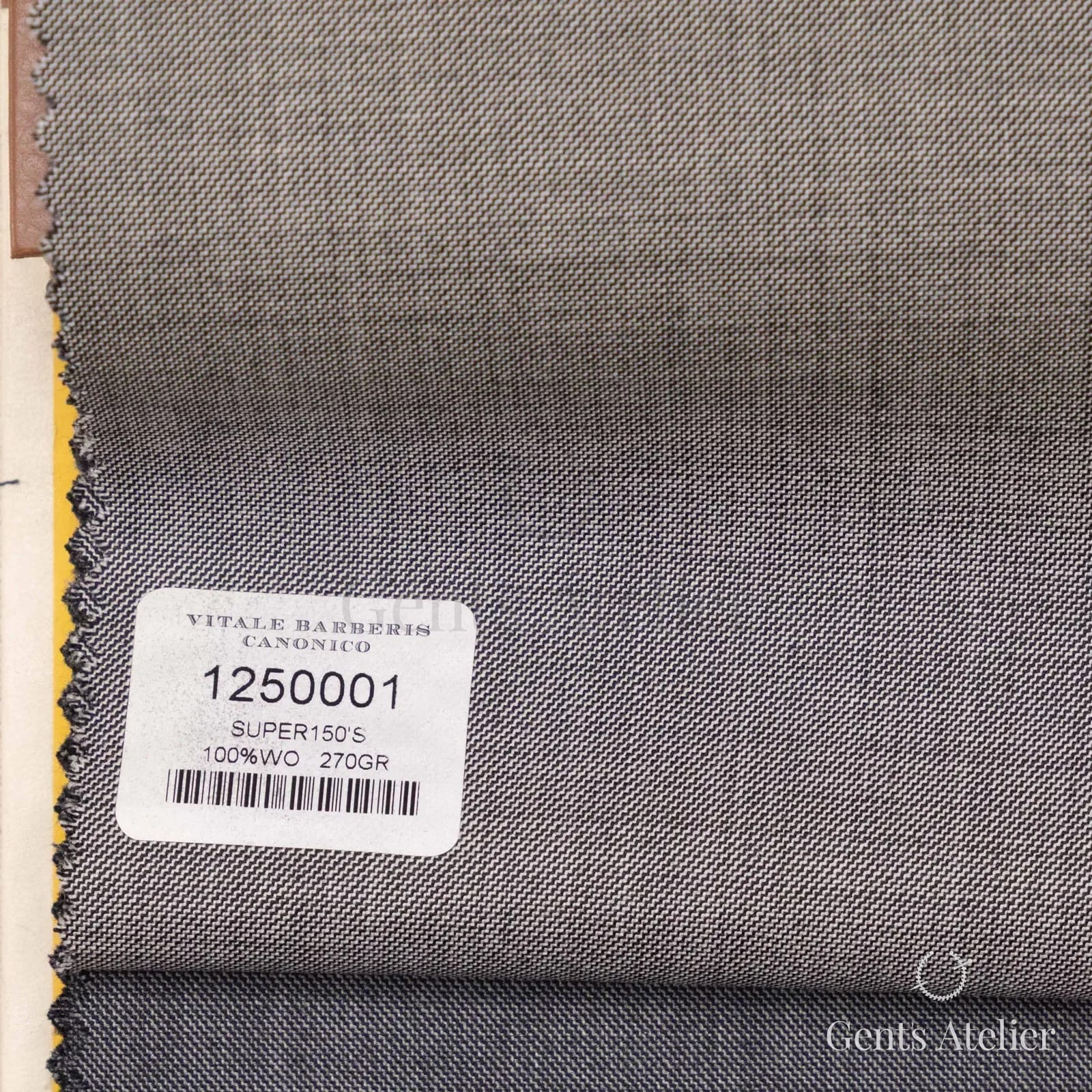 Образец ткани Vitale Barberis Canonico 1250001 с этикеткой, средне-серый