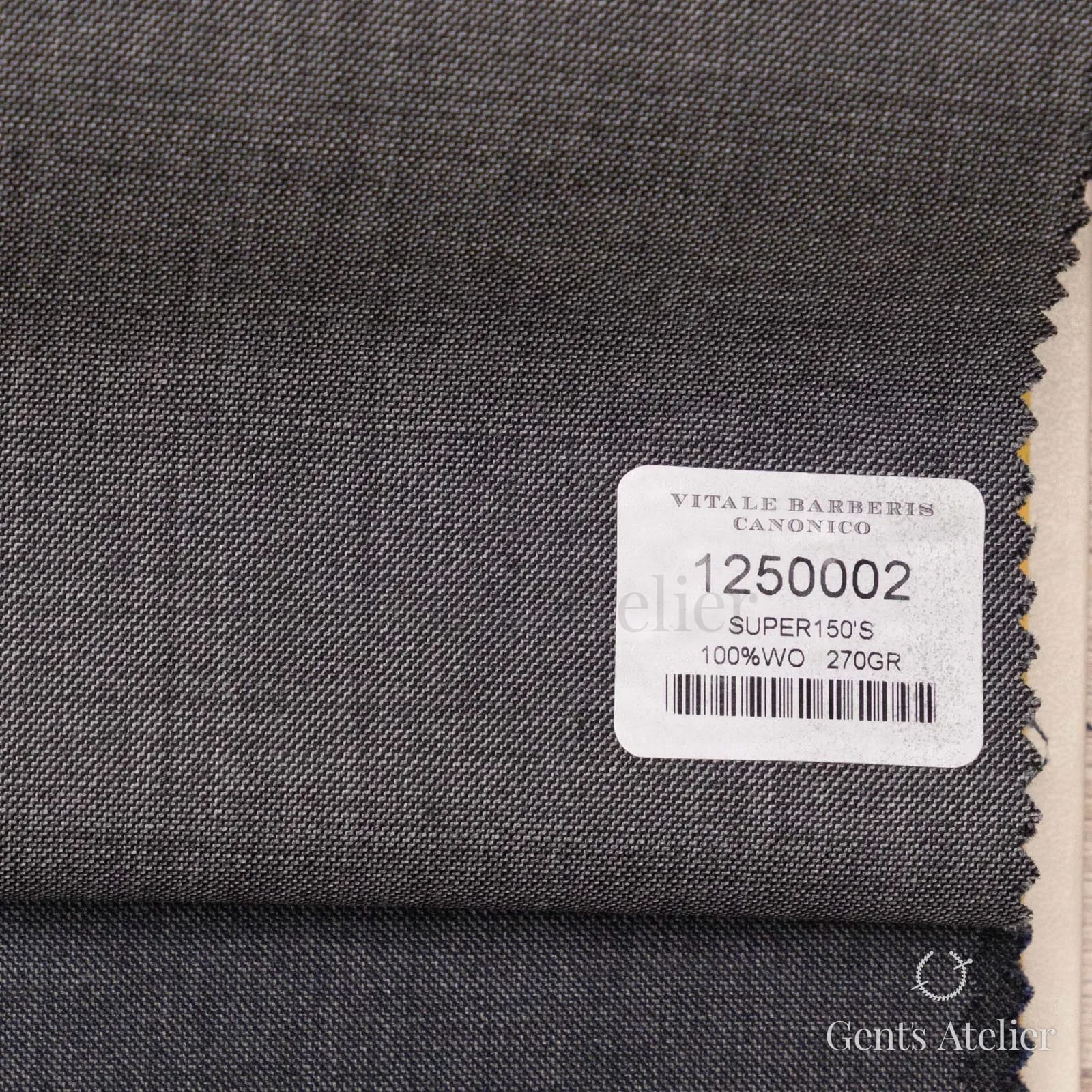 Образец ткани Vitale Barberis Canonico 1250002 с этикеткой, тёмно-серый