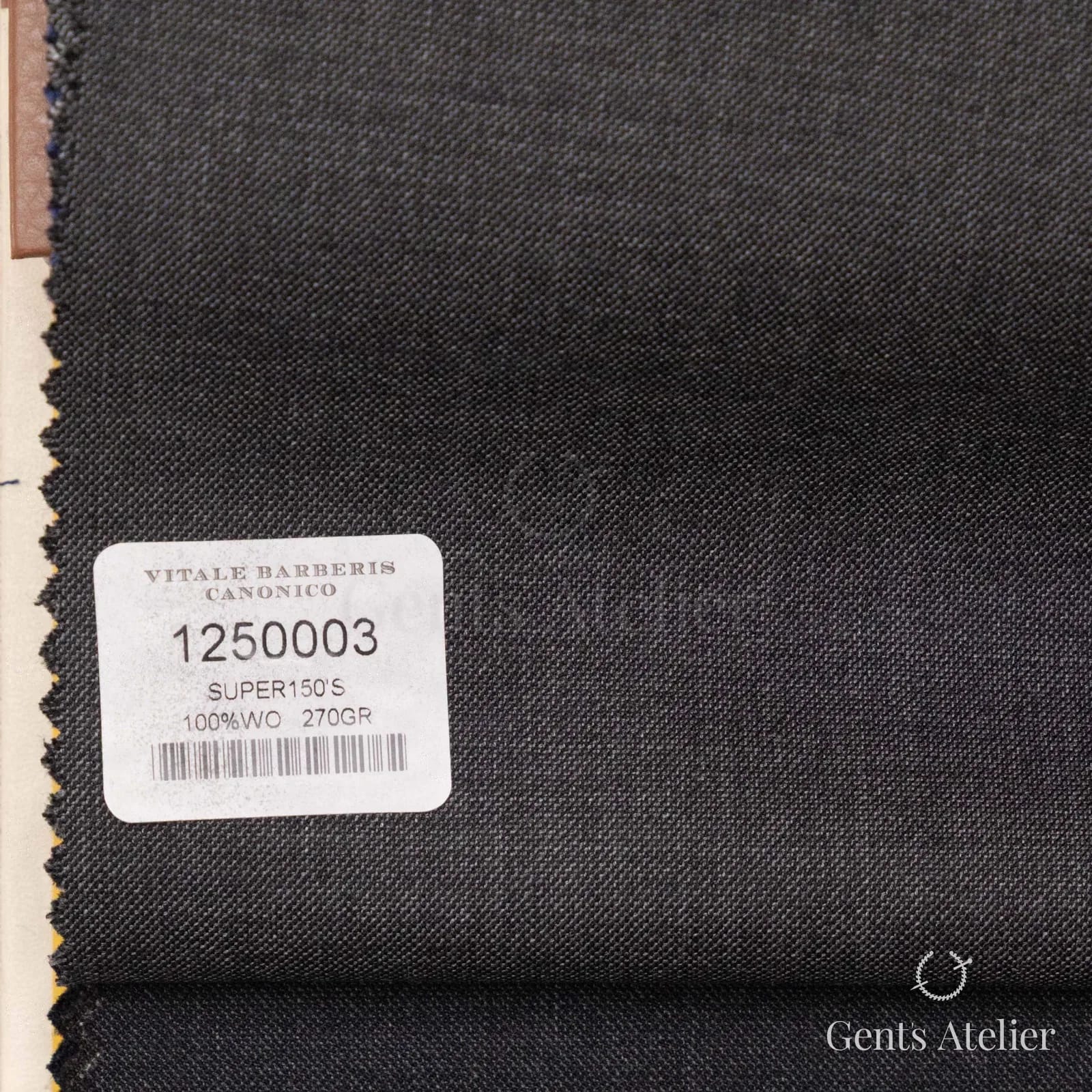 Образец ткани Vitale Barberis Canonico 1250003 с этикеткой, тёмно-серый