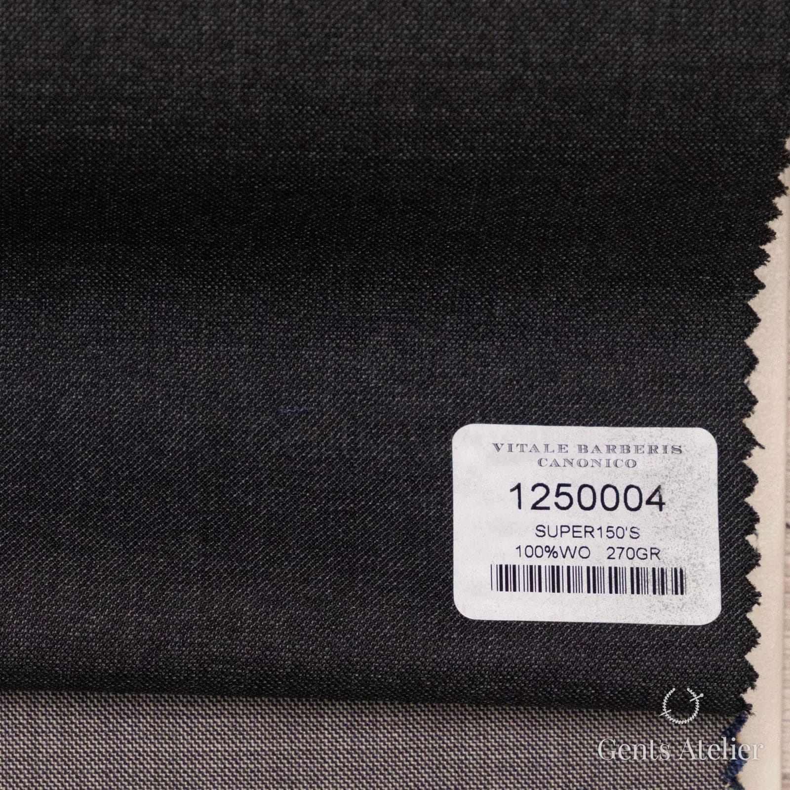 Образец ткани Vitale Barberis Canonico 1250004 с этикеткой, тёмно-синий