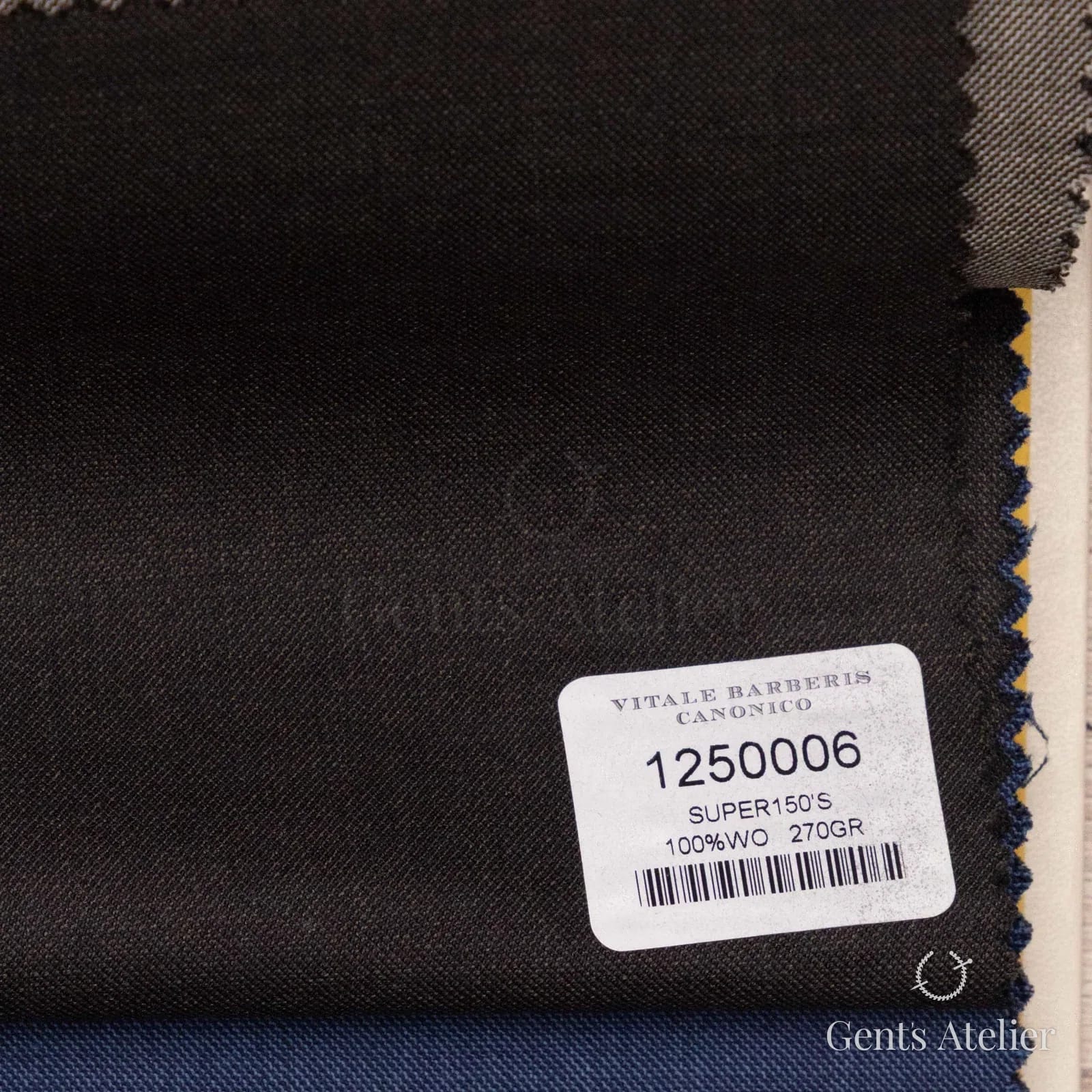 Образец ткани Vitale Barberis Canonico 1250006 с этикеткой, тёмно-коричневый
