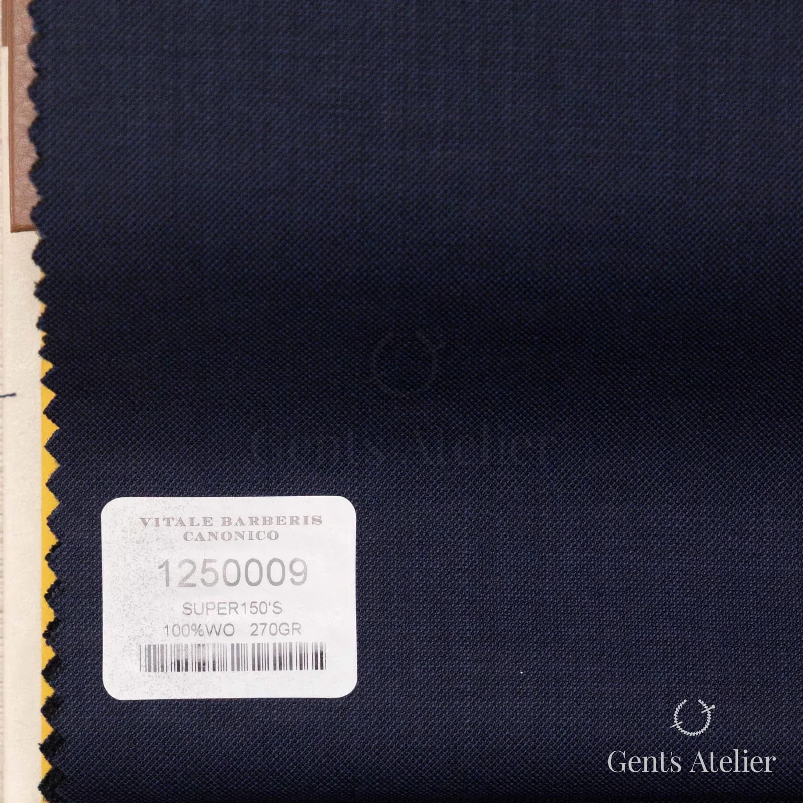 Образец ткани Vitale Barberis Canonico 1250009 с этикеткой, тёмно-синий
