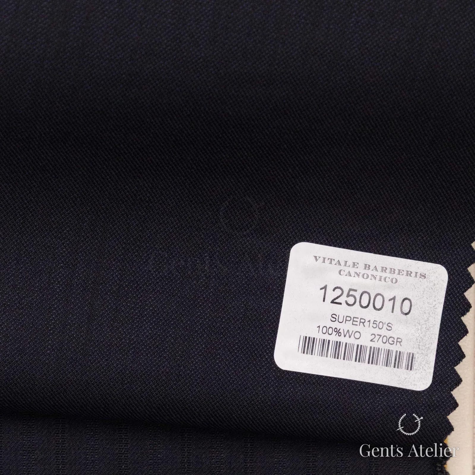 Образец ткани Vitale Barberis Canonico 1250010 с этикеткой, тёмно-синий