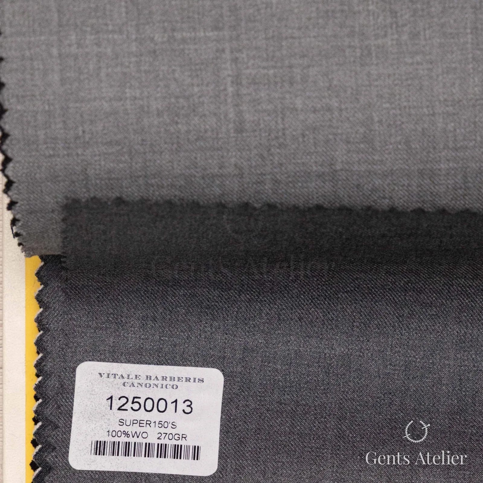 Образец ткани Vitale Barberis Canonico 1250013 с этикеткой, серый тёмный