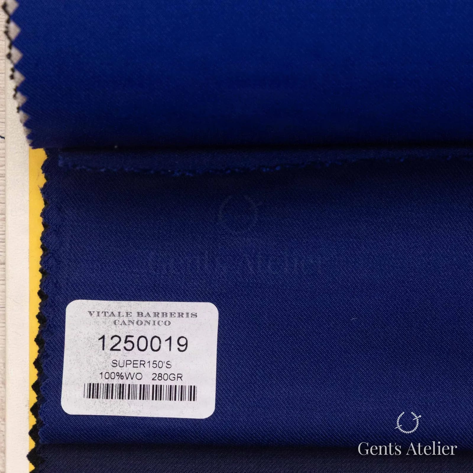 Образец ткани Vitale Barberis Canonico 1250019 с этикеткой, ярко-синий