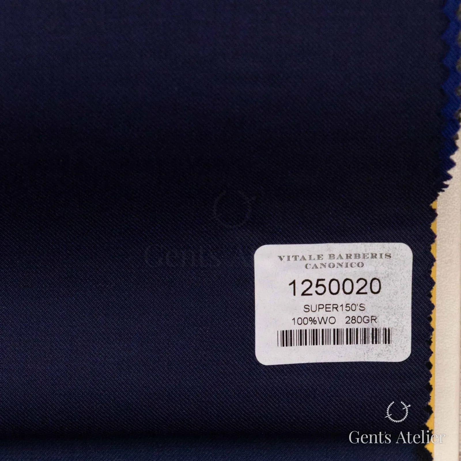 Образец ткани Vitale Barberis Canonico 1250020 с этикеткой, тёмно-синий