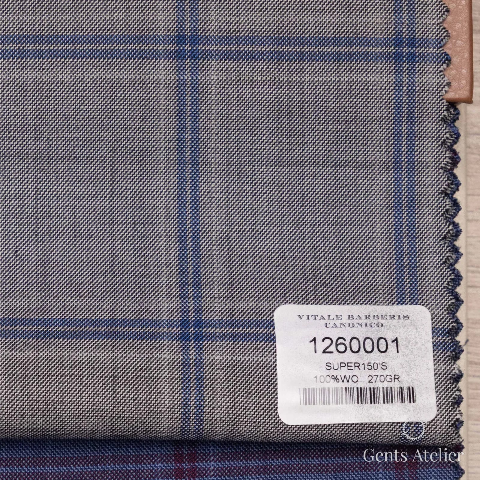Образец ткани Vitale Barberis Canonico 1260001 с этикеткой, светло-серый