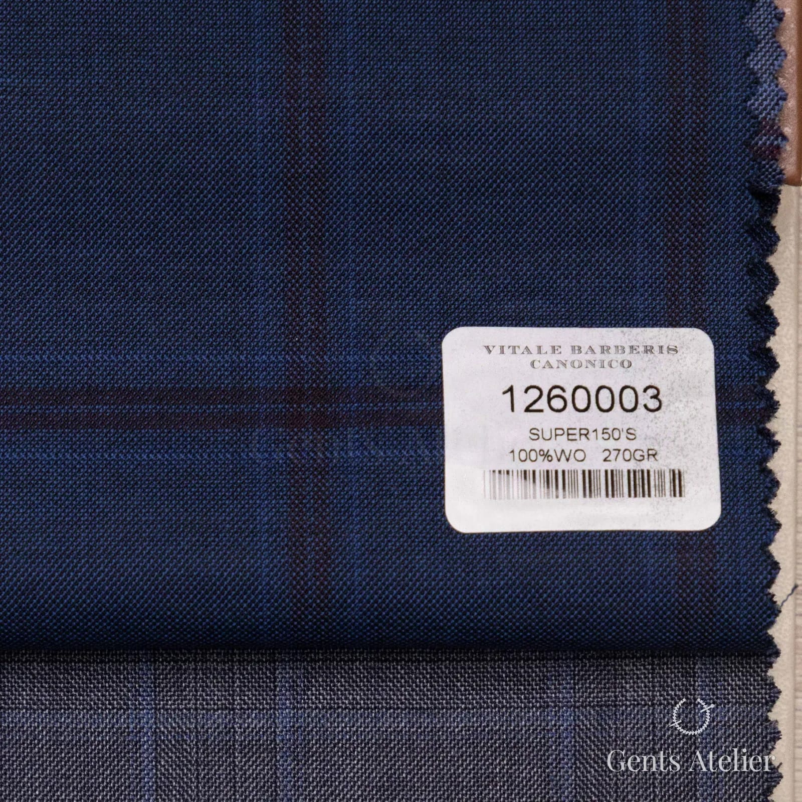 Образец ткани Vitale Barberis Canonico 1260003 с этикеткой, тёмно-синий