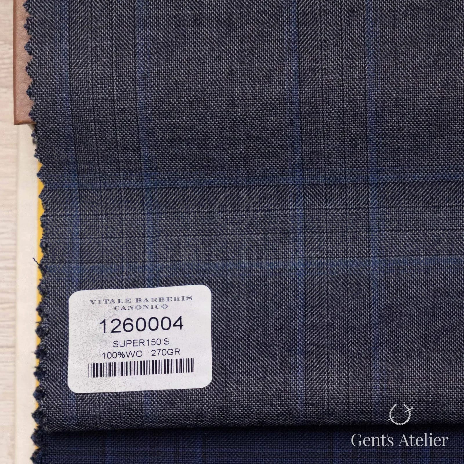 Образец ткани Vitale Barberis Canonico 1260004 с этикеткой, тёмно-синий меланж