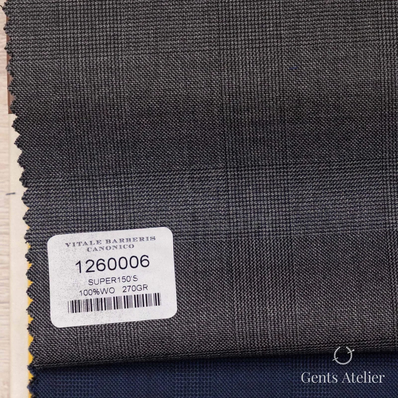 Образец ткани Vitale Barberis Canonico 1260006 с этикеткой, тёмно-серый