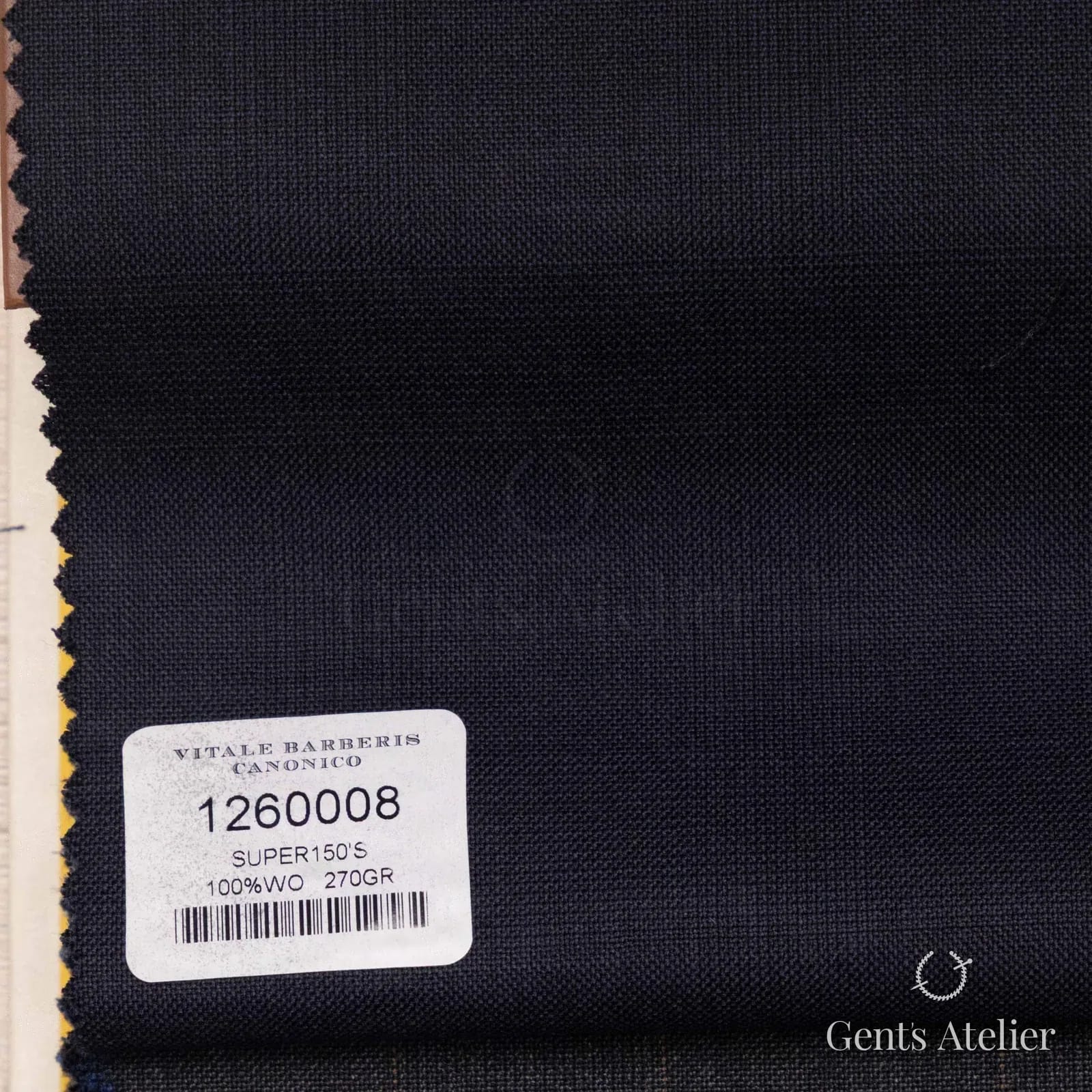 Образец ткани Vitale Barberis Canonico 1260008 с этикеткой, тёмно-синий