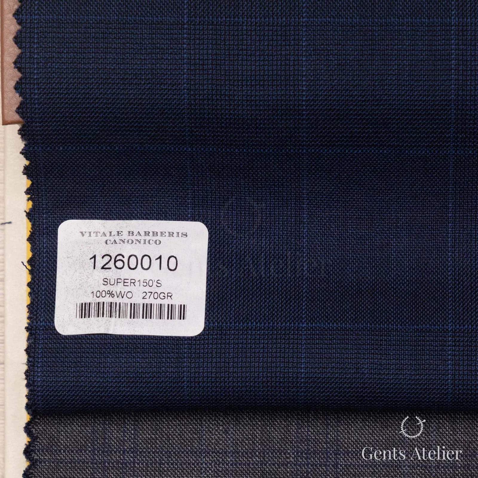Образец ткани Vitale Barberis Canonico 1260010 с этикеткой, тёмно-синий