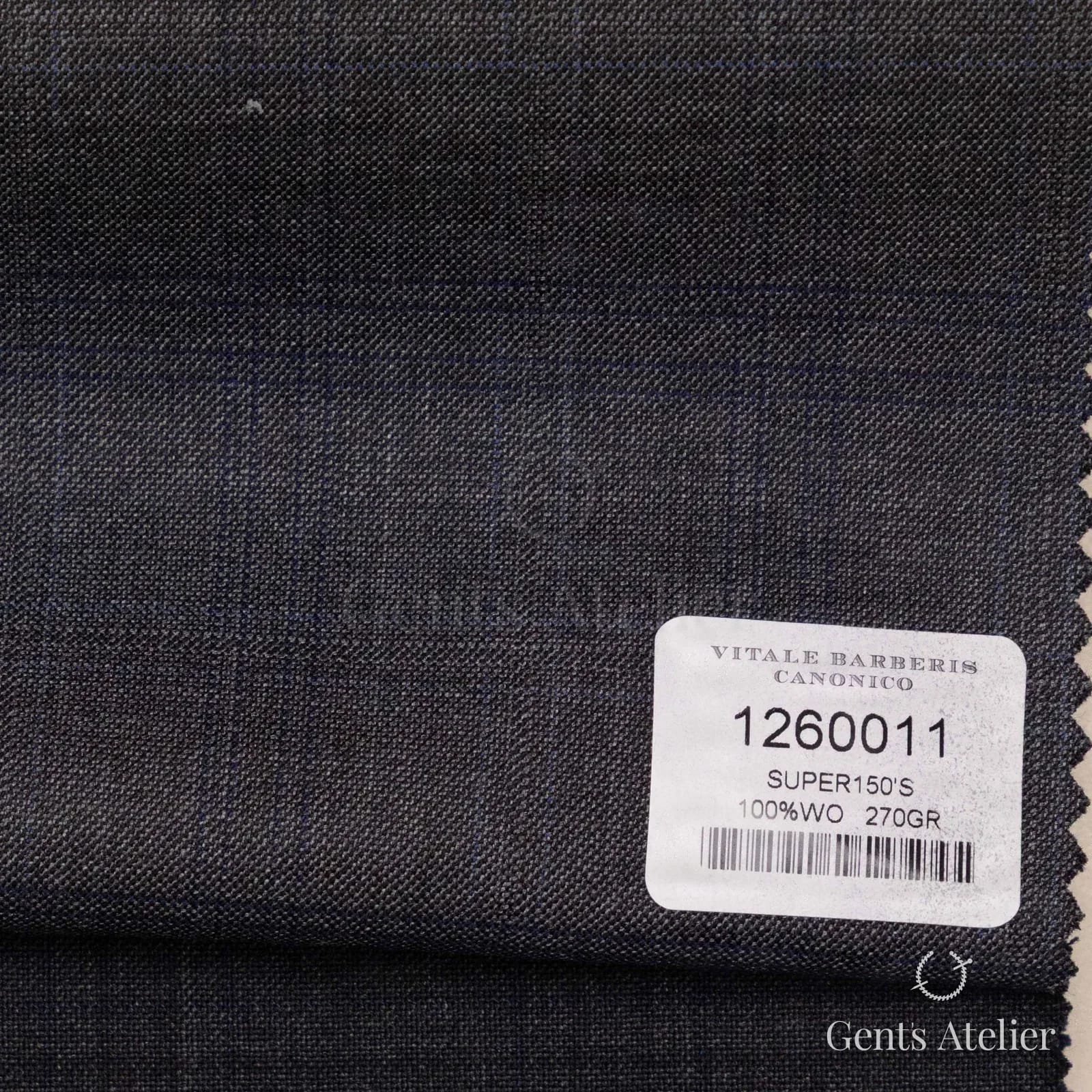 Образец ткани Vitale Barberis Canonico 1260011 с этикеткой, тёмно-серый