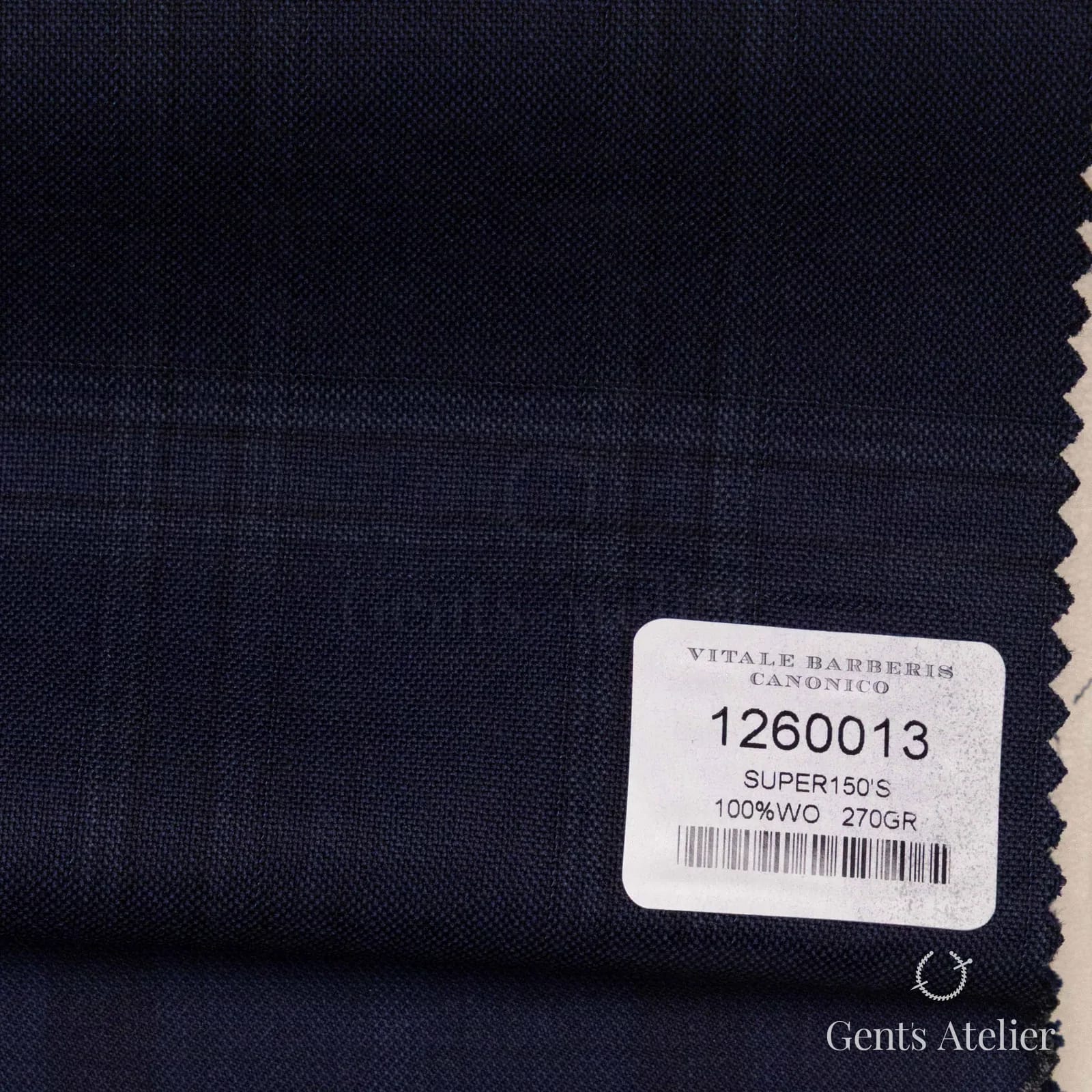 Образец ткани Vitale Barberis Canonico 1260013 с этикеткой, тёмно-синий