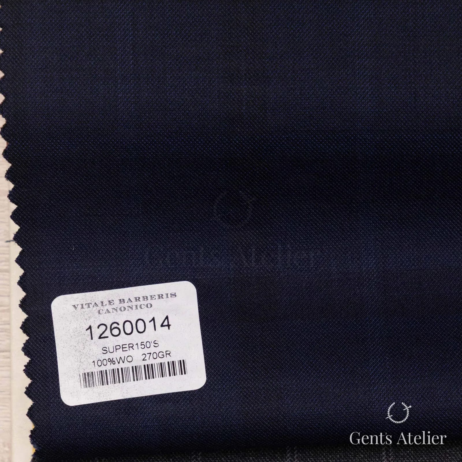 Образец ткани Vitale Barberis Canonico 1260014 с этикеткой, тёмно-синий
