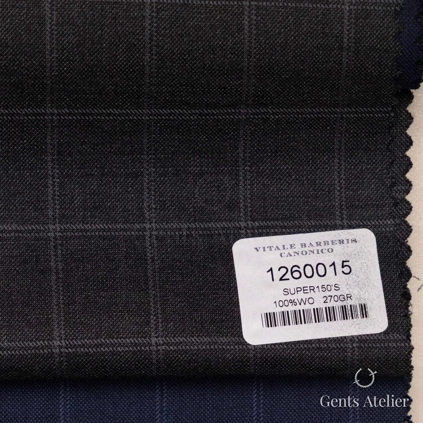 Образец ткани Vitale Barberis Canonico 1260015 с этикеткой, тёмно-серый