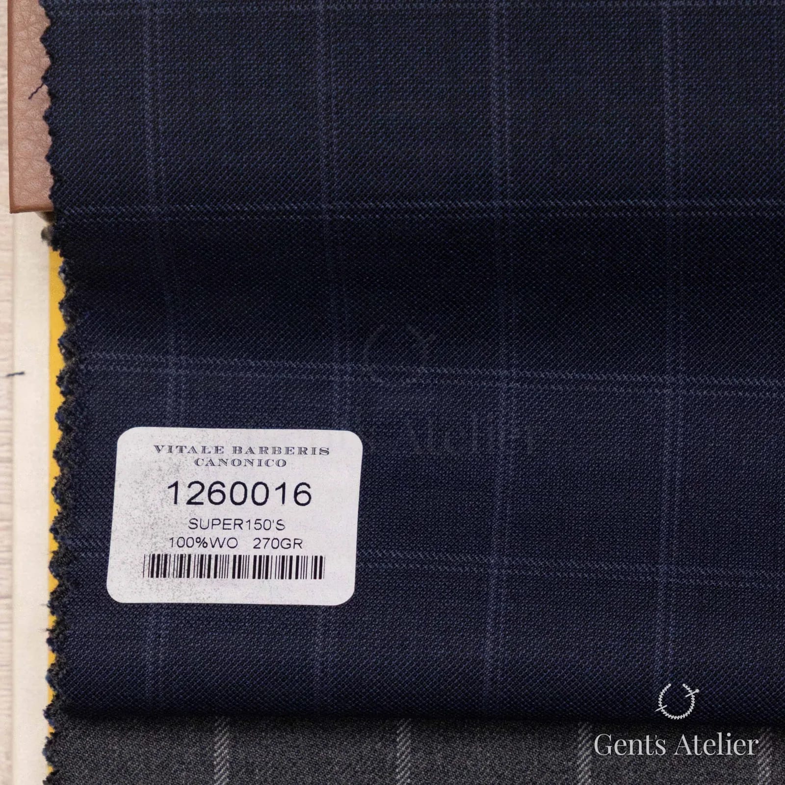 Образец ткани Vitale Barberis Canonico 1260016 с этикеткой, тёмно-синий